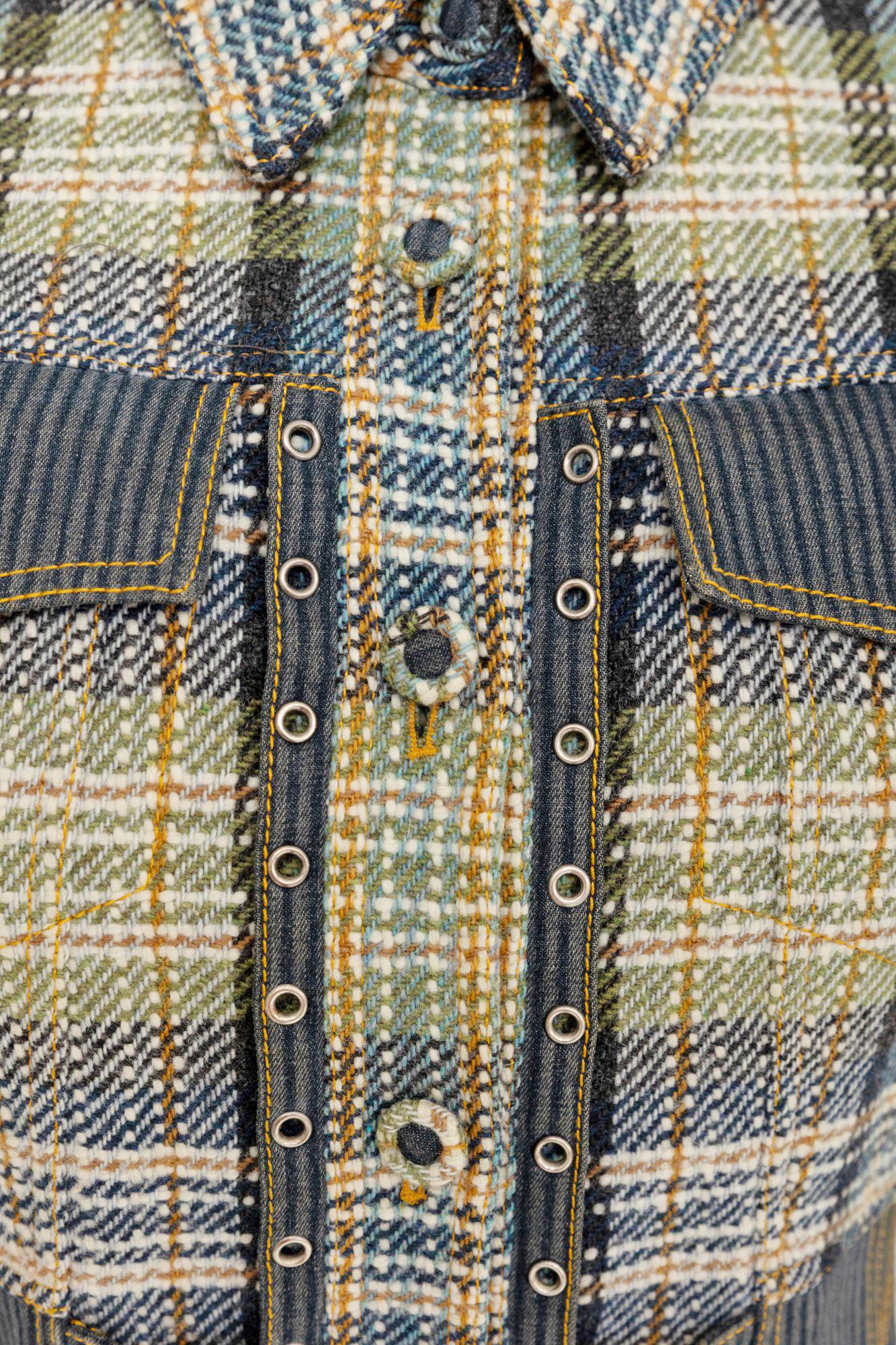 John Galliano S/S 2005 - Veste en soie verte et bleue à carreaux Bondage en vente 2