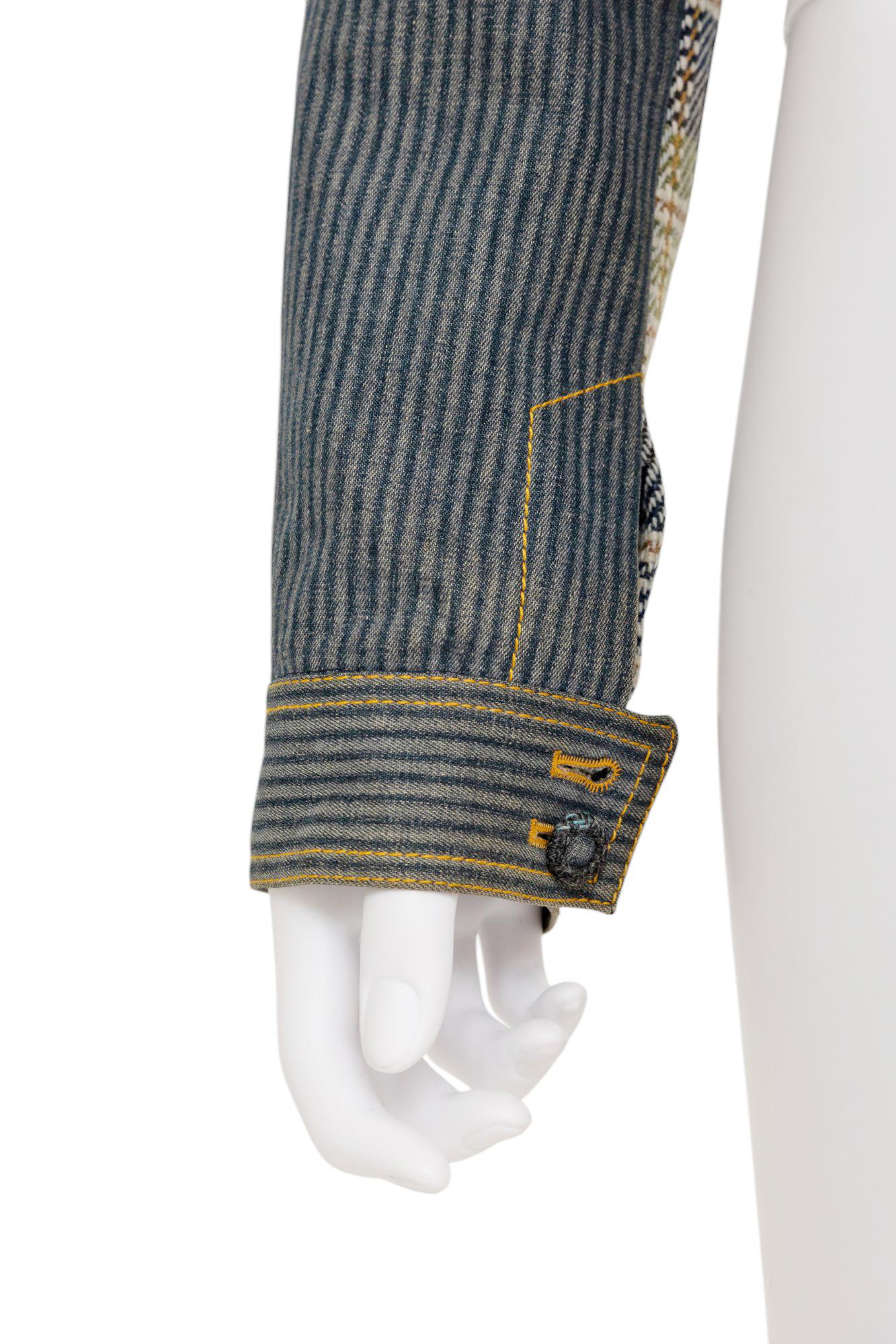 John Galliano S/S 2005 - Veste en soie verte et bleue à carreaux Bondage en vente 4