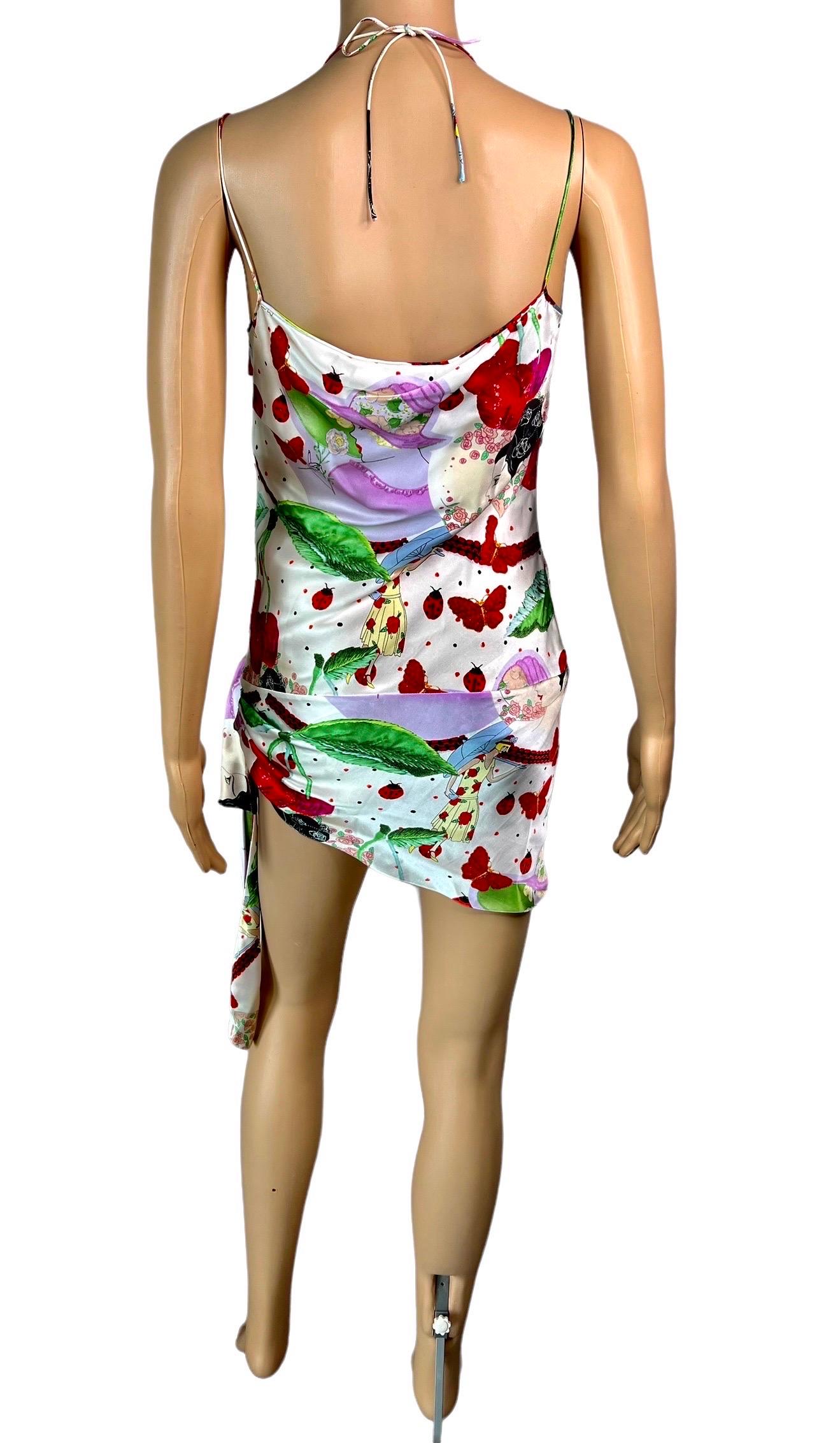John Galliano S/S 2005 Cherry Print Tie Up Silk Slip Mini Dress For Sale 2