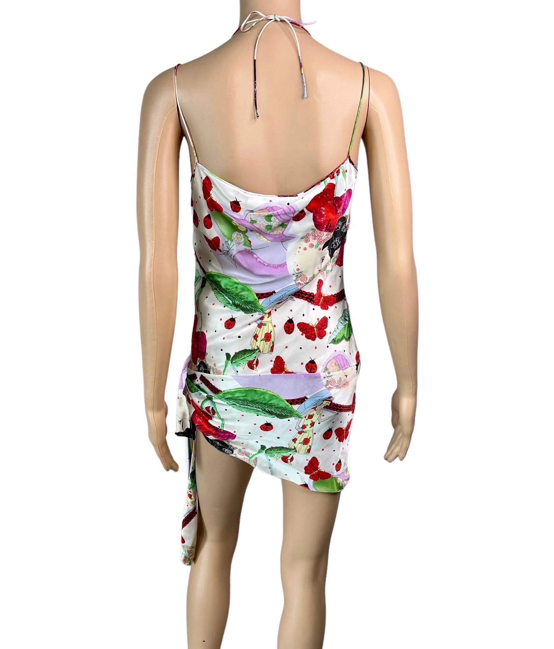 John Galliano S/S 2005 Cherry Print Tie Up Silk Slip Mini Dress For Sale 4
