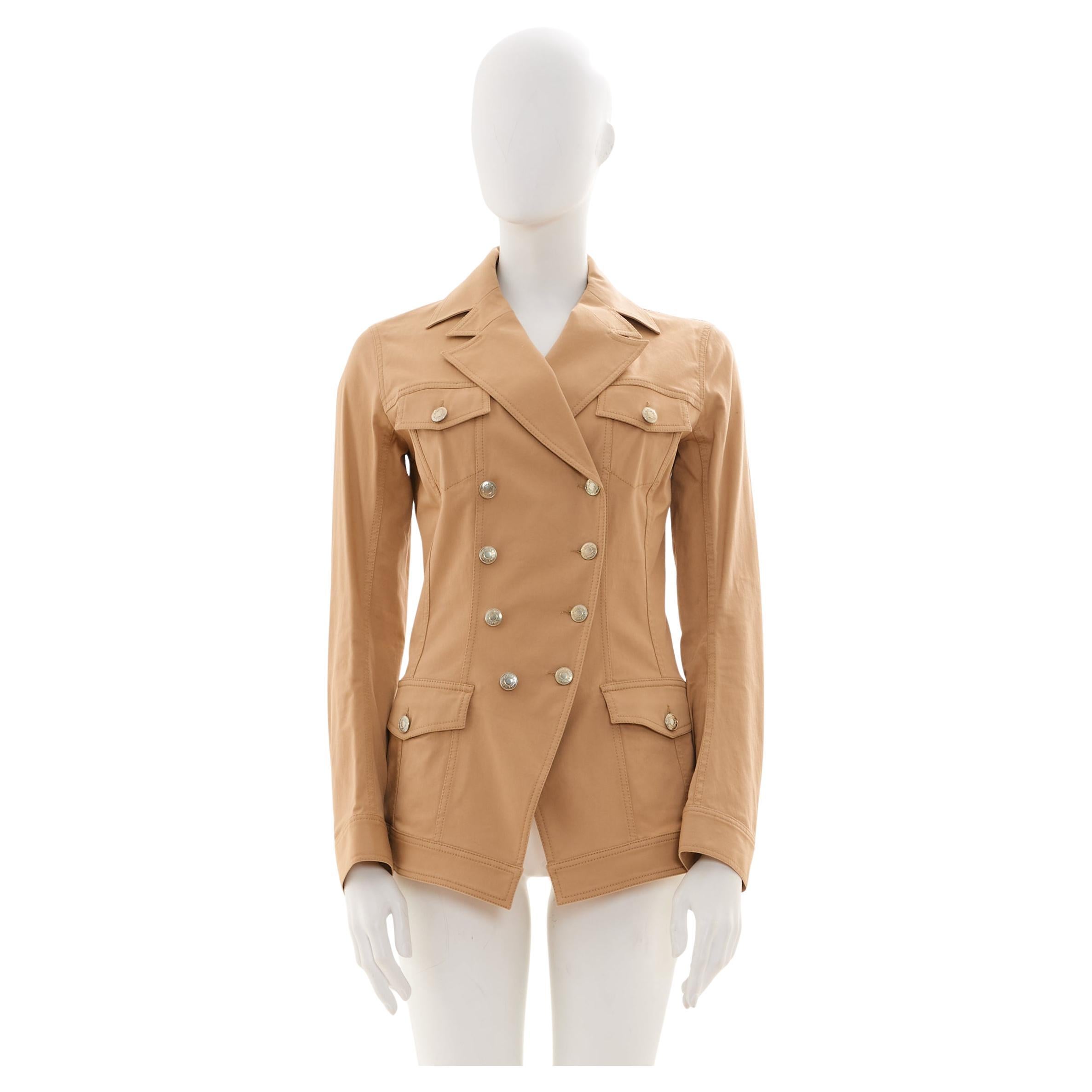 John Galliano S/S 2005 Double Breasted Napoleon Beige Jacket in vendita