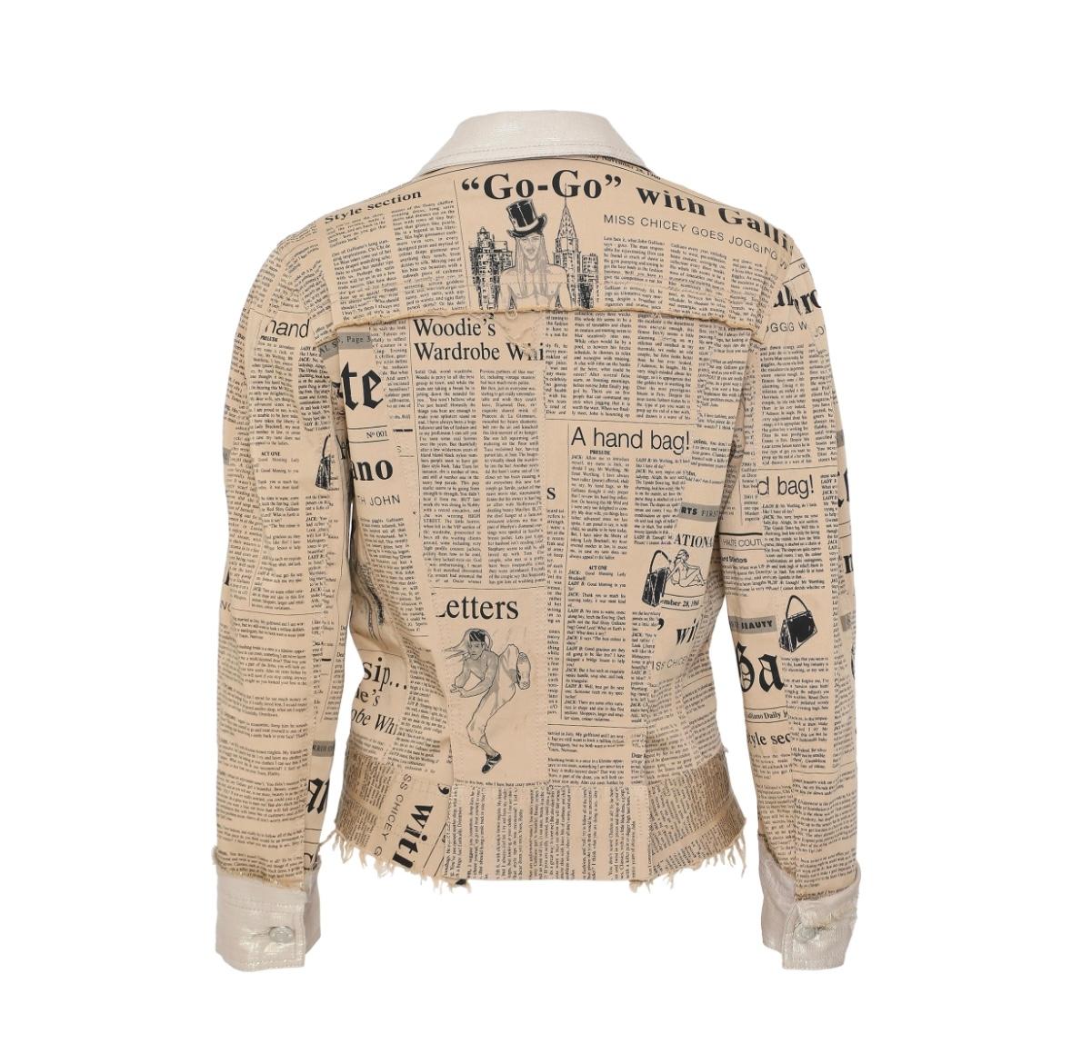 John Galliano S/S 2005 Gazette print blazer  In Excellent Condition For Sale In Annandale, VA