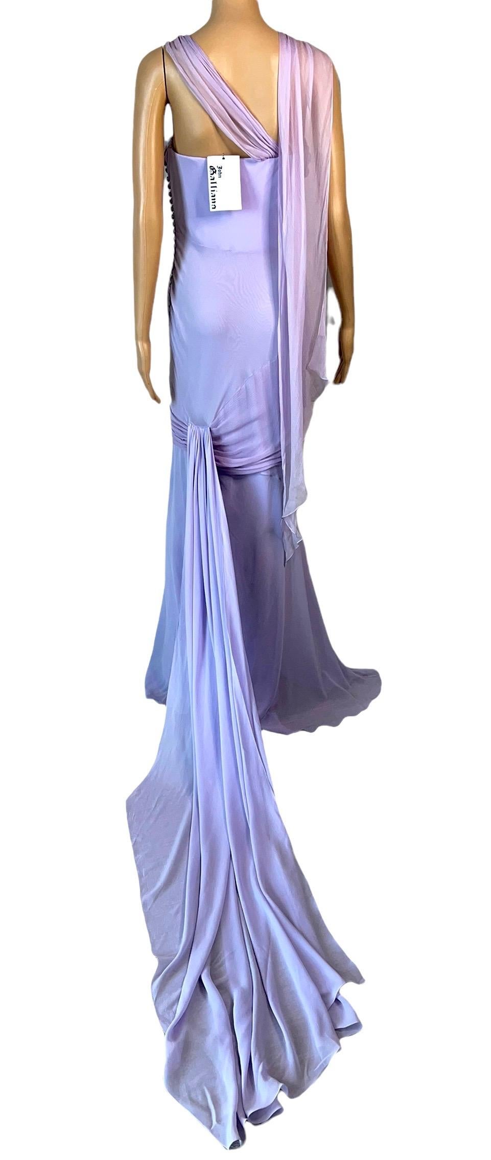 John Galliano S/S 2005 Ungetragenes Bustier Schräg geschnittenes Abendkleid aus Seide mit Schleppe (Violett) im Angebot