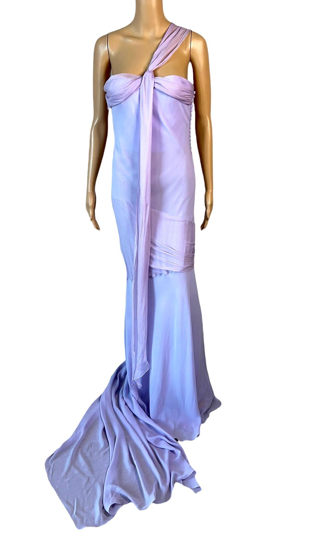 Purple John Galliano S/S 2005 Unworn Bustier Bias Cut Silk Train Evening Dress Gown For Sale