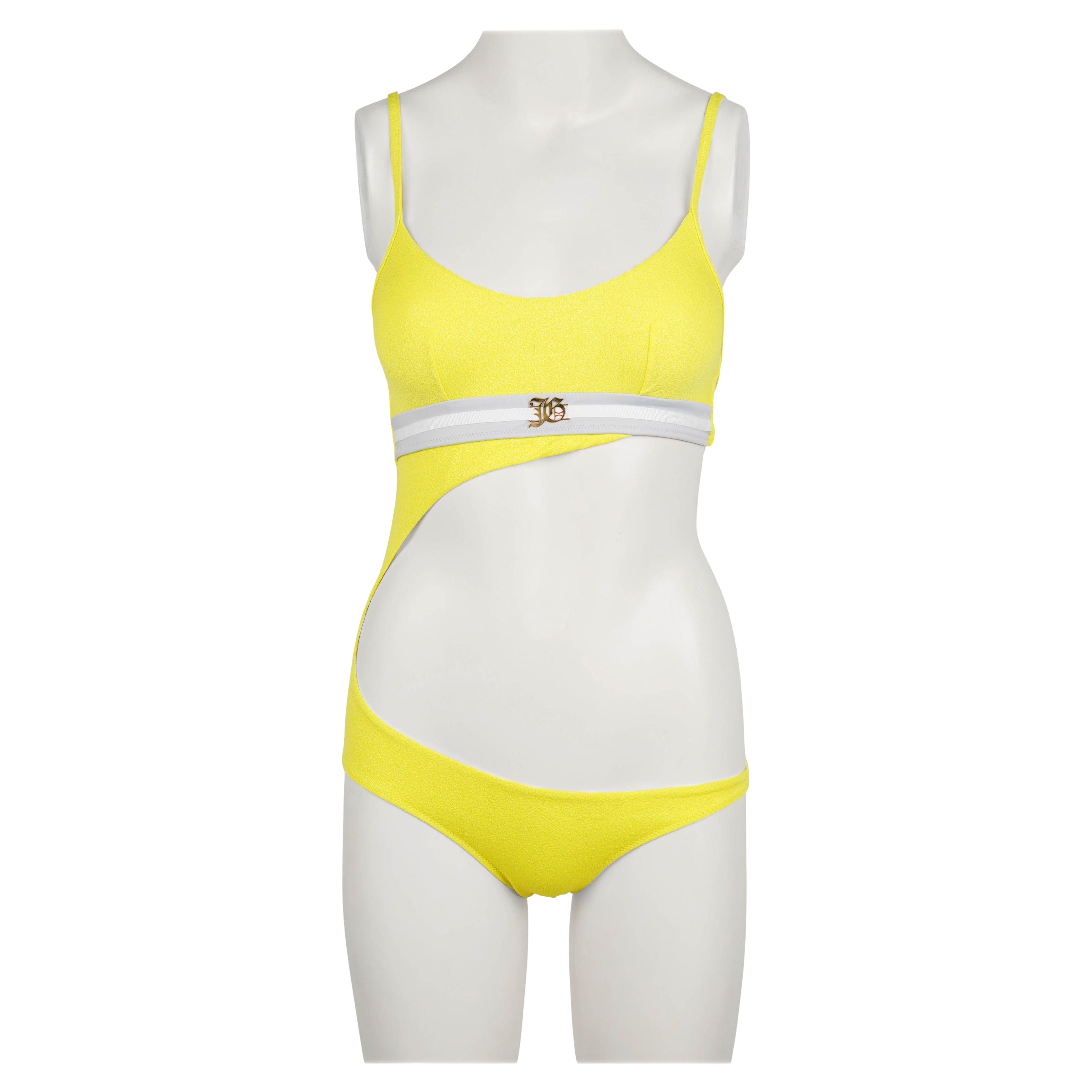 Maillot de bain monokini jaune John Galliano, collection printemps-été 2005 — Article neuf, étiquettes intactes, taille IT42