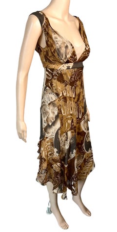 John Galliano S/S 2006 Newspaper Print Plunging Neckline Silk Evening Dress