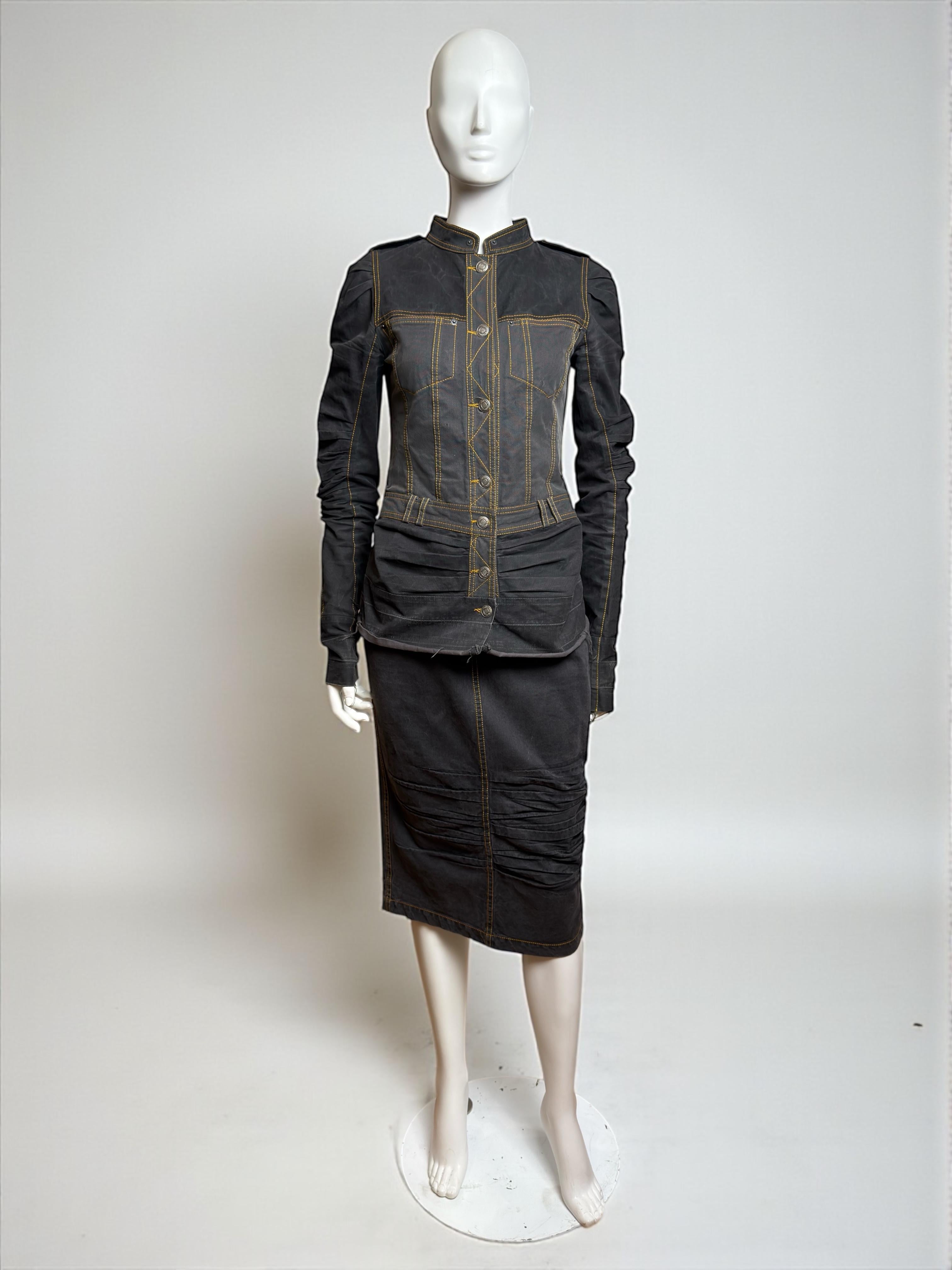 John Galliano Pasarela S/S 2006 Conjunto de chaqueta vaquera y tul, vaqueros y falda en venta 6