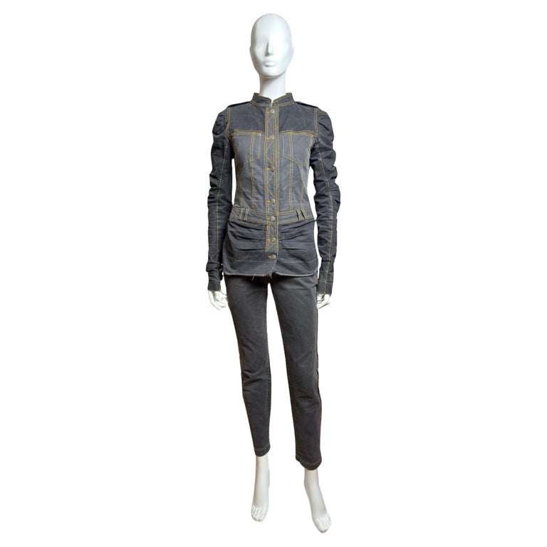 Veste John Galliano Bleu Laine Tweed - Taille 6 - Style Corset Militaire Dentelle - Occasion Parfait état