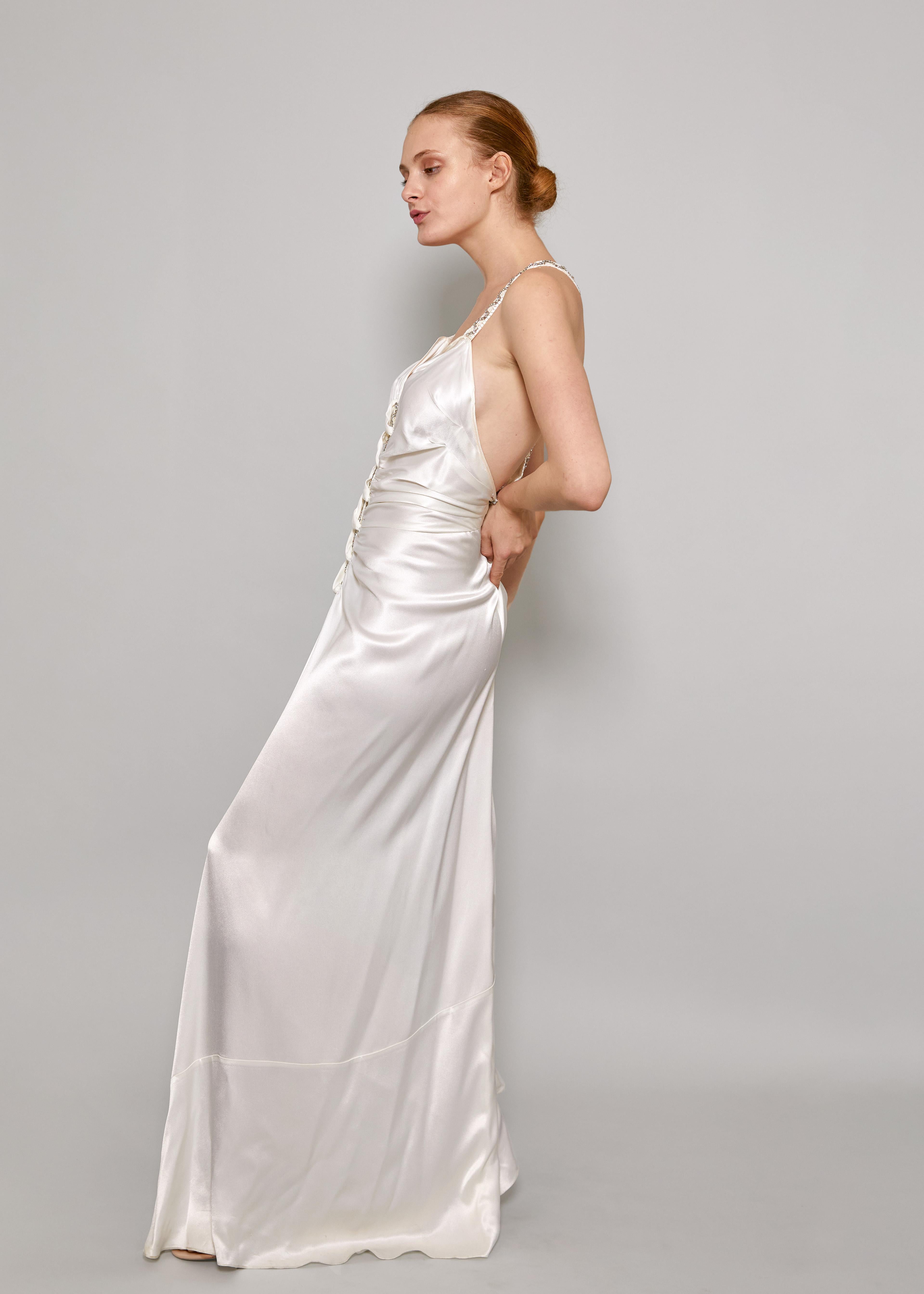 John Galliano S/S 2006 White Satin Bias Cut Dress (Robe en satin blanc coupée en biais) Bon état - En vente à Los Angeles, CA