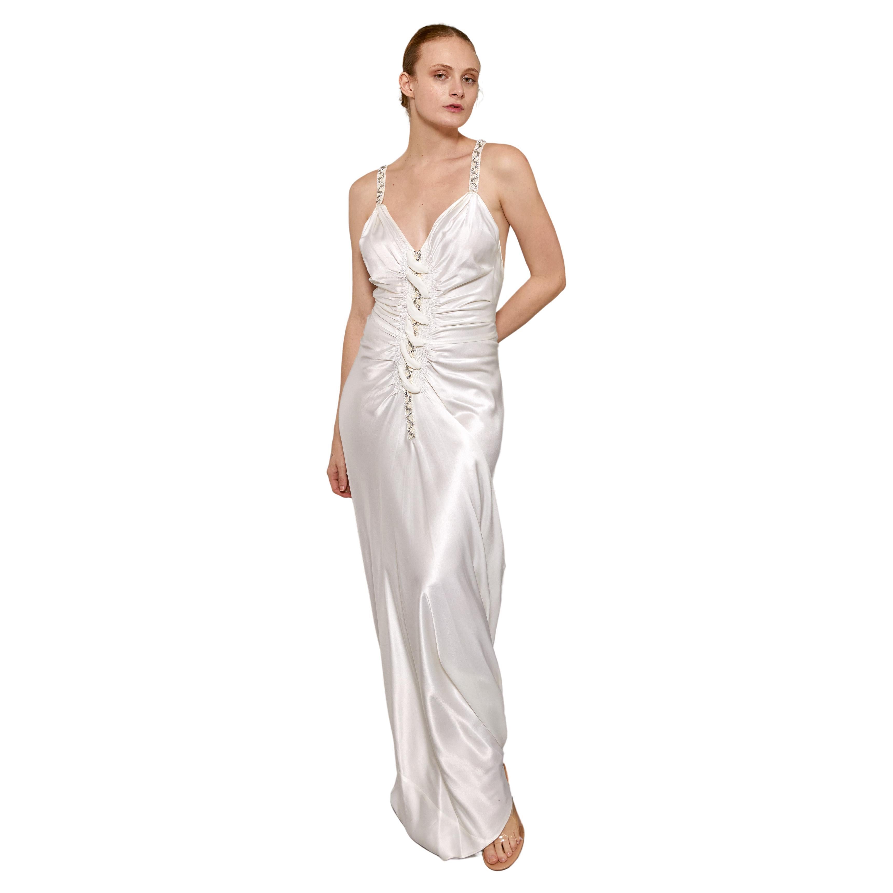 John Galliano S/S 2006 White Satin Bias Cut Dress (Robe en satin blanc coupée en biais) en vente
