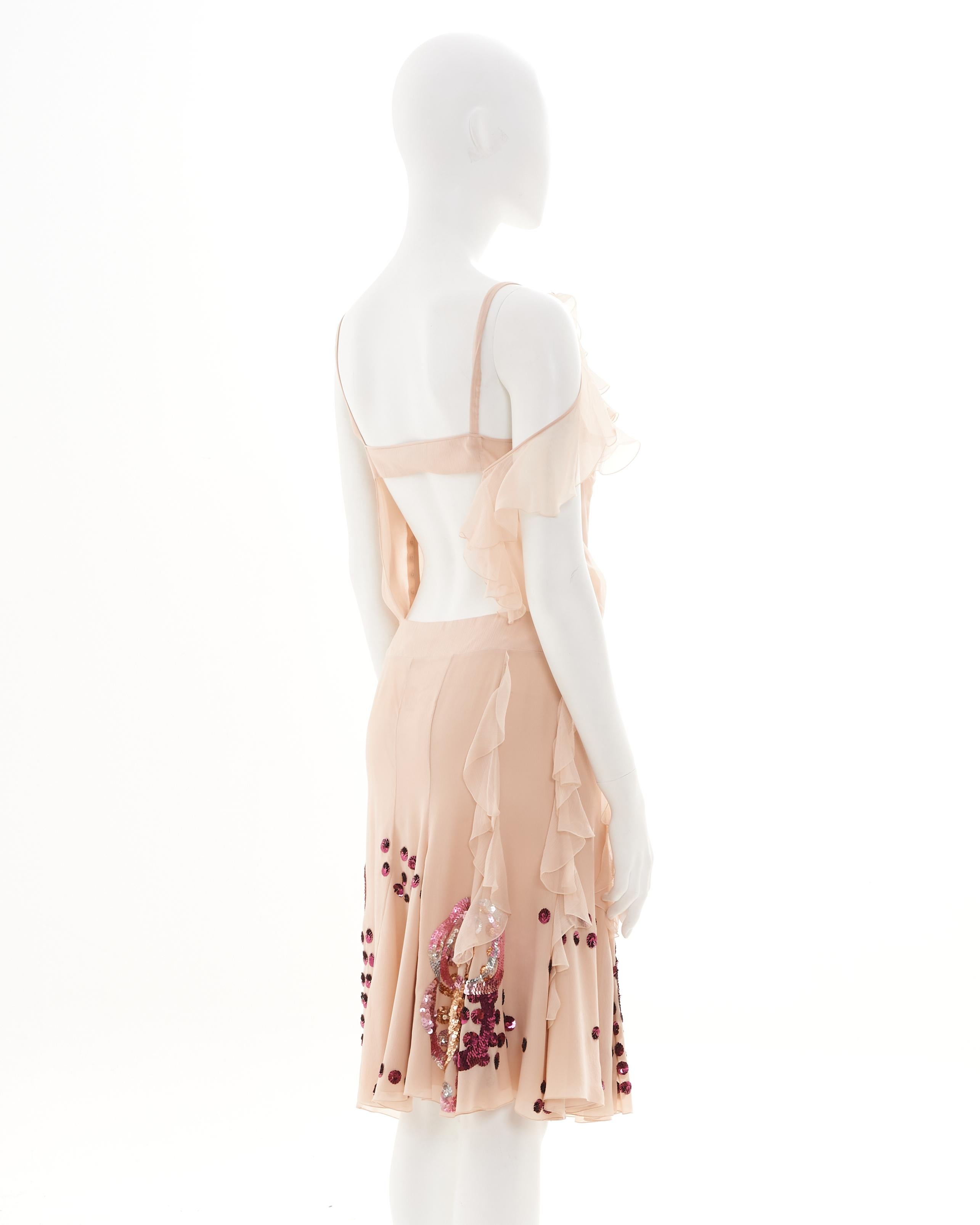 John Galliano S/S 2007 Pink sequined cocktail dress For Sale 1