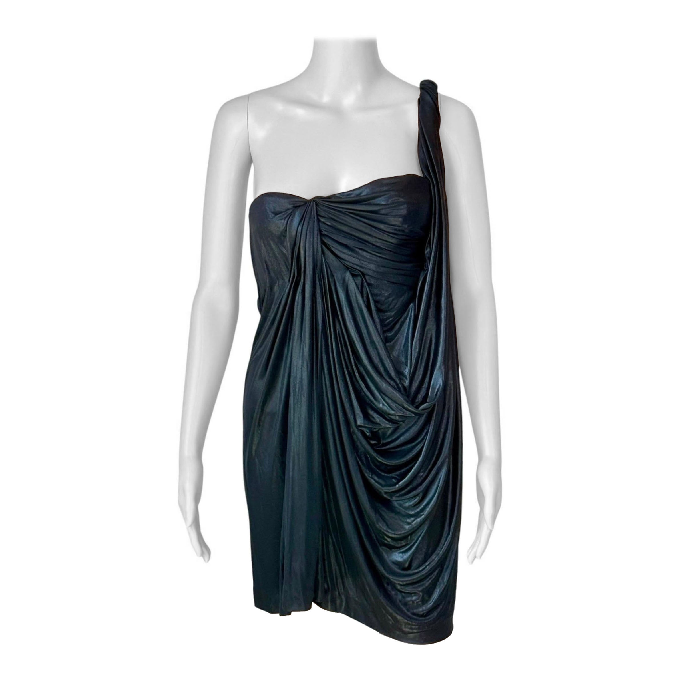 John Galliano S/S 2007 Runway Bustier Wet Look Metallic Draped Mini Dress