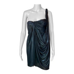 John Galliano S/S 2007 Runway Bustier Wet Look Metallic Draped Mini Dress