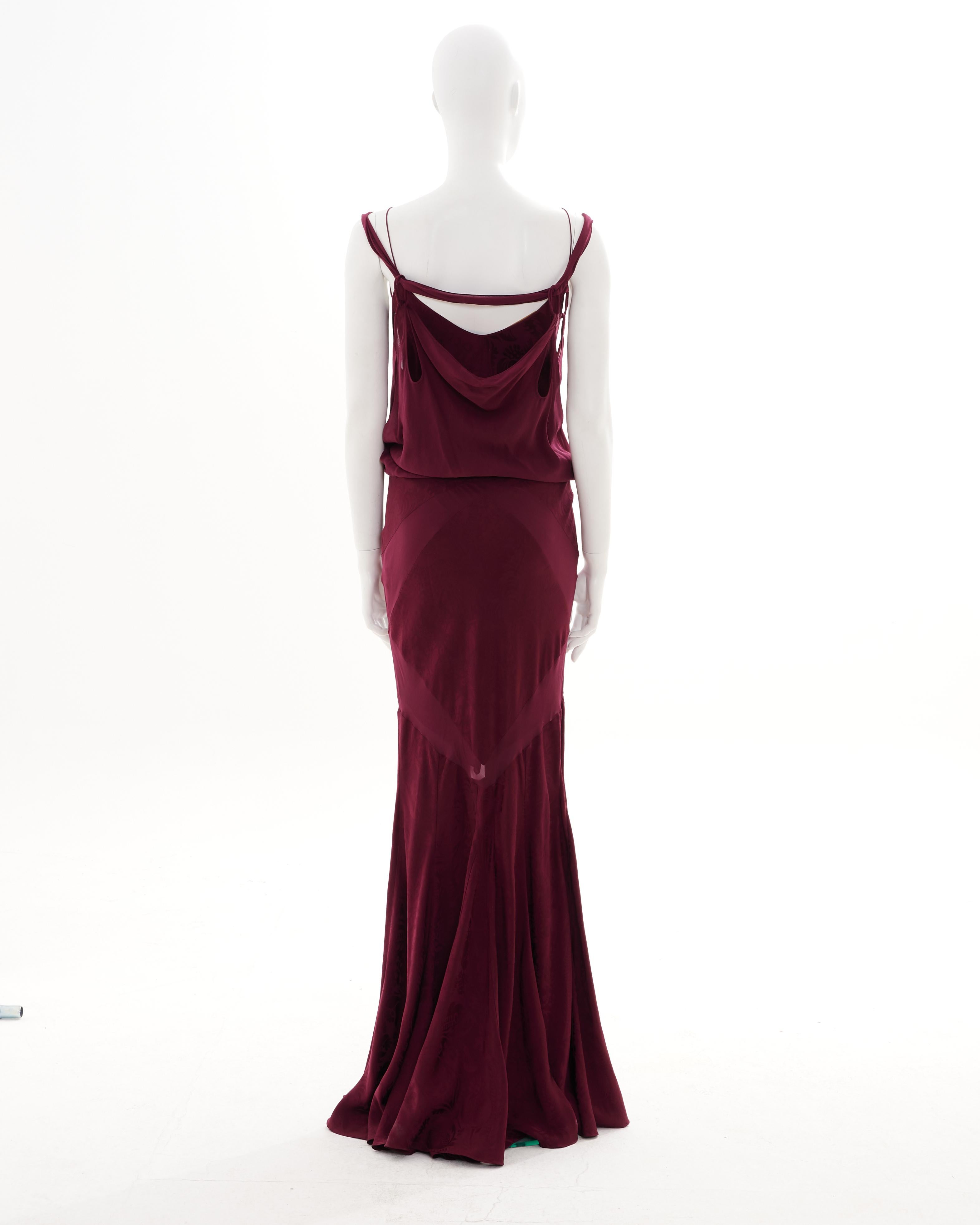 Black John Galliano S/S 2009 Bordeaux bias-cut damask silk satin evening dress For Sale