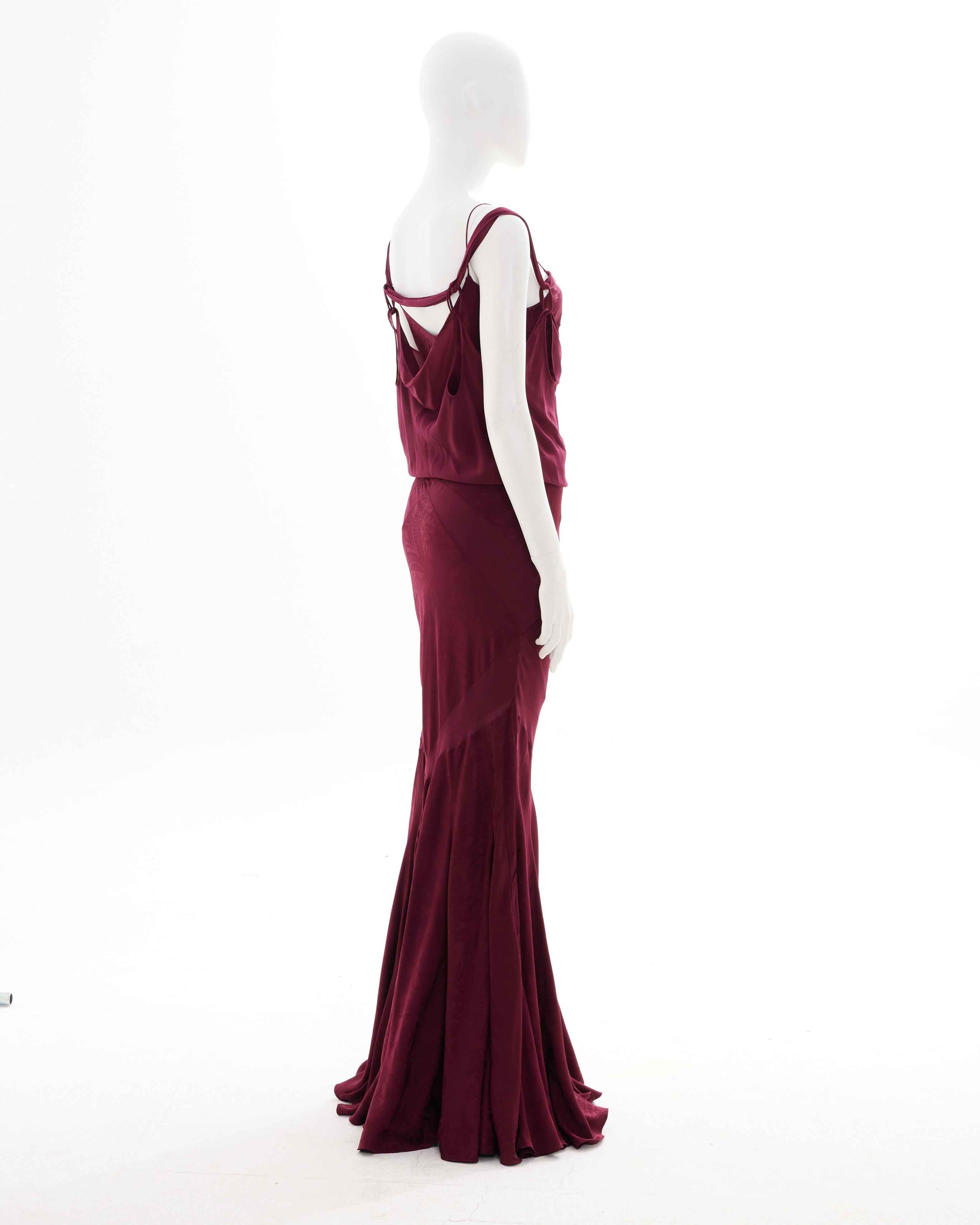 John Galliano S/S 2009 Bordeaux bias-cut damask silk satin evening dress In Excellent Condition For Sale In Milano, IT