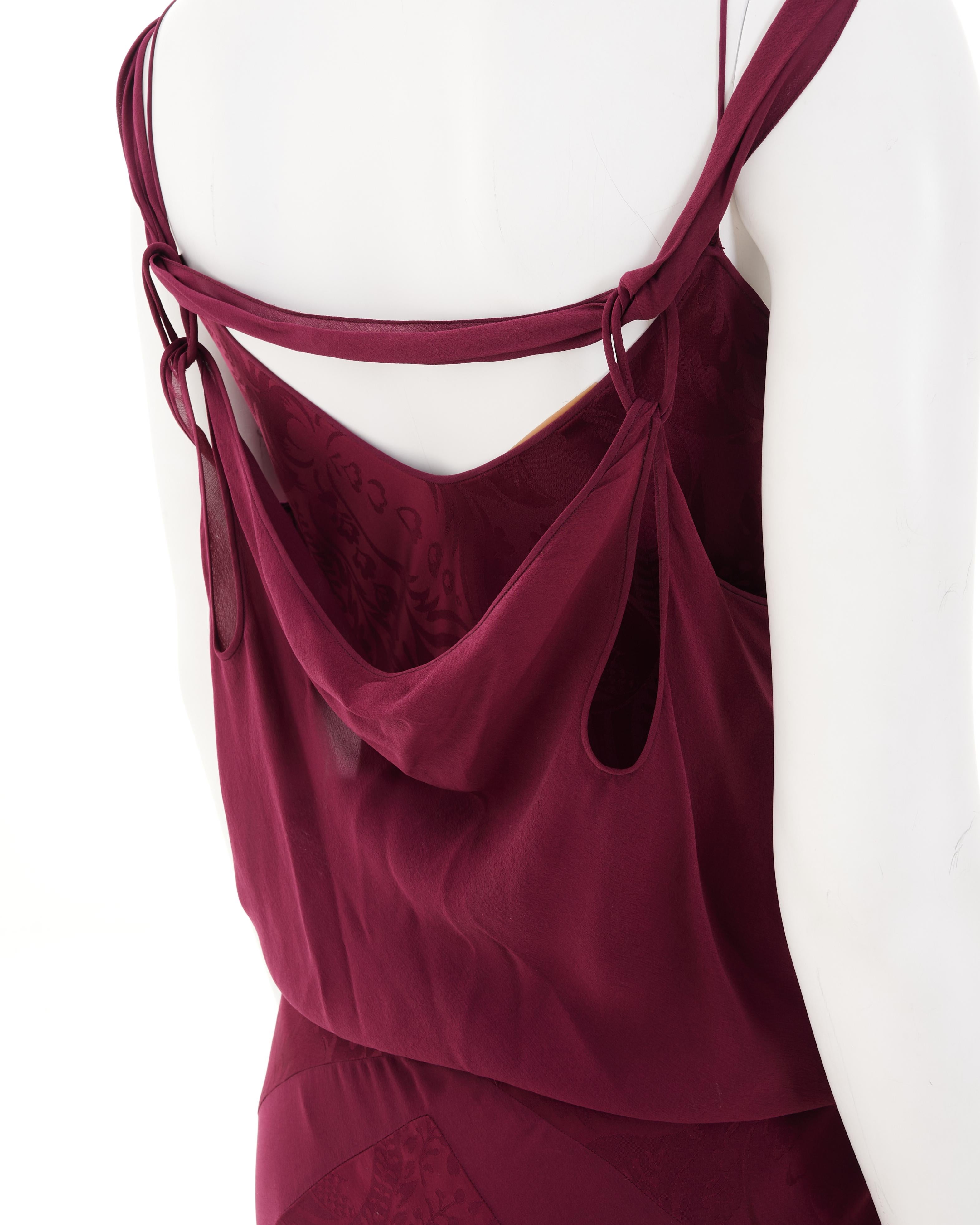 Women's John Galliano S/S 2009 Bordeaux bias-cut damask silk satin evening dress For Sale