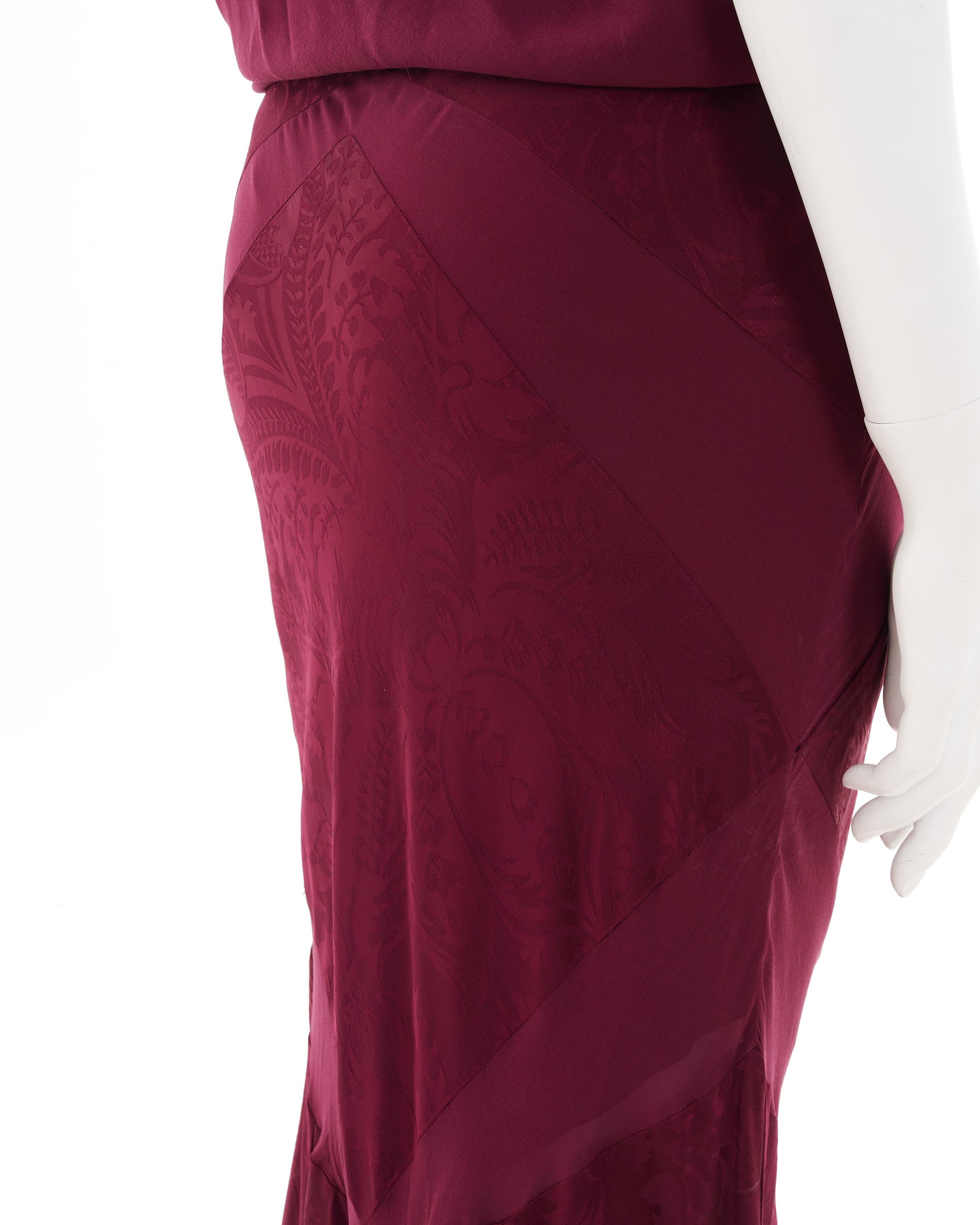 John Galliano S/S 2009 Bordeaux bias-cut damask silk satin evening dress For Sale 1