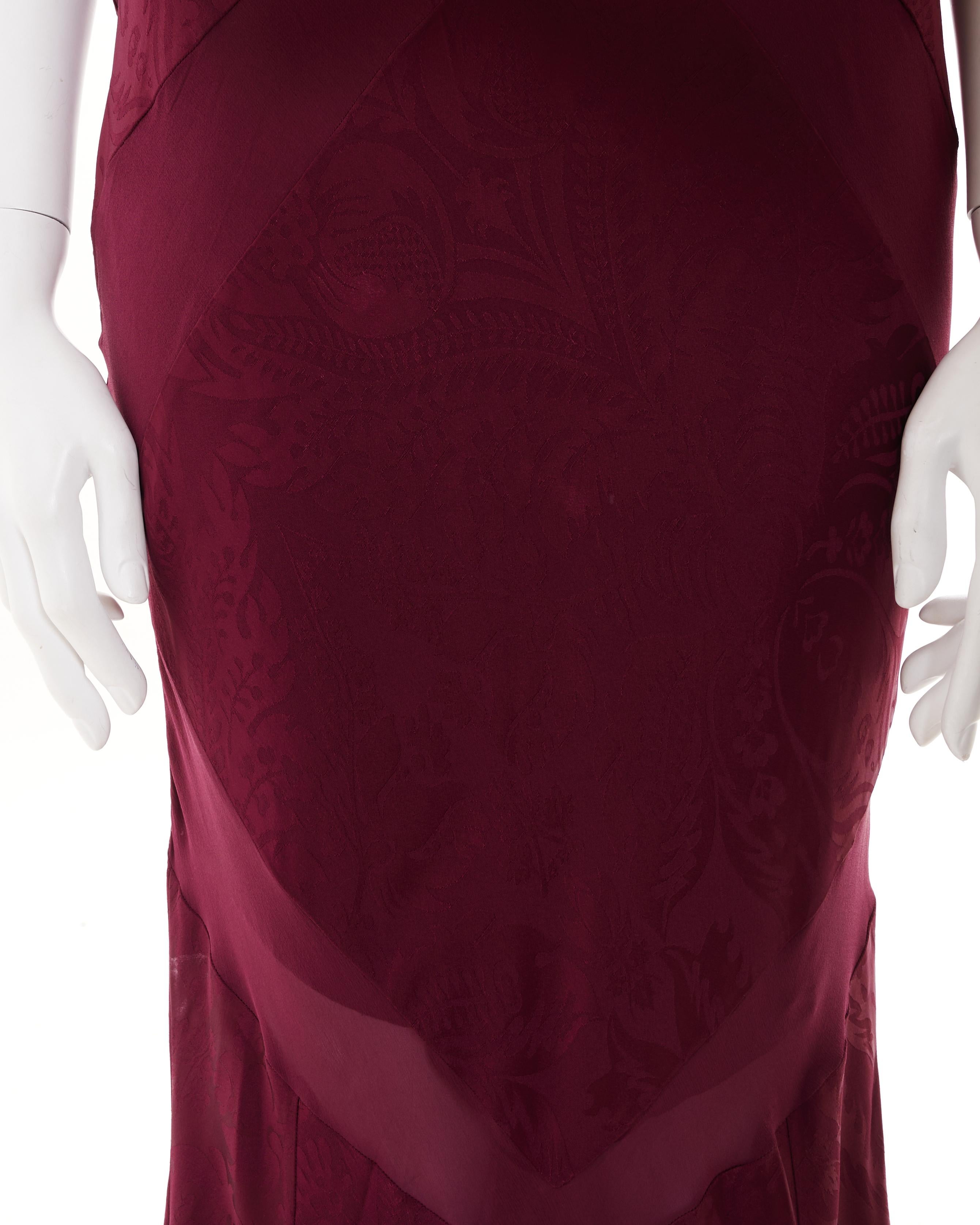 John Galliano S/S 2009 Bordeaux bias-cut damask silk satin evening dress For Sale 2