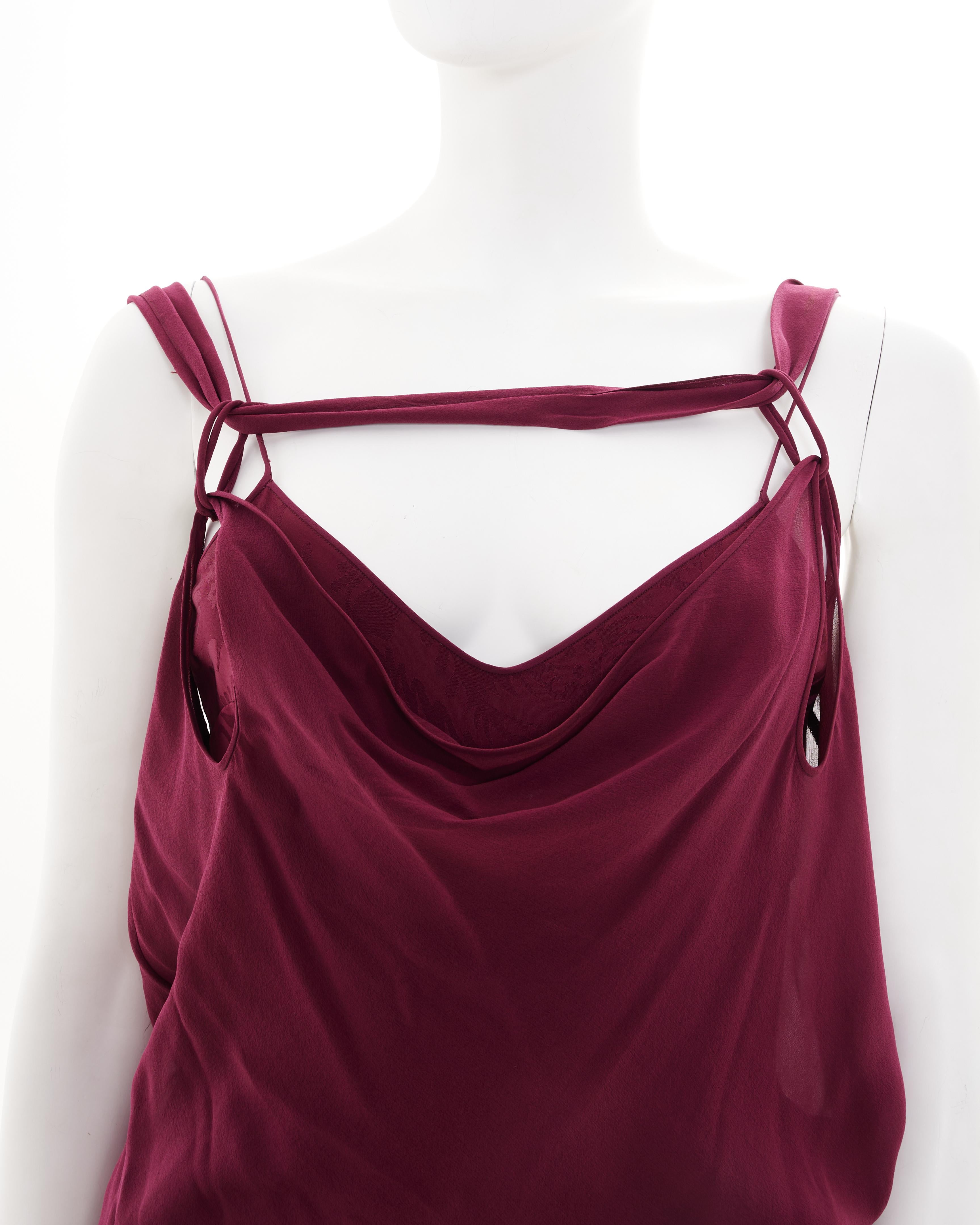 John Galliano S/S 2009 Bordeaux bias-cut damask silk satin evening dress For Sale 3