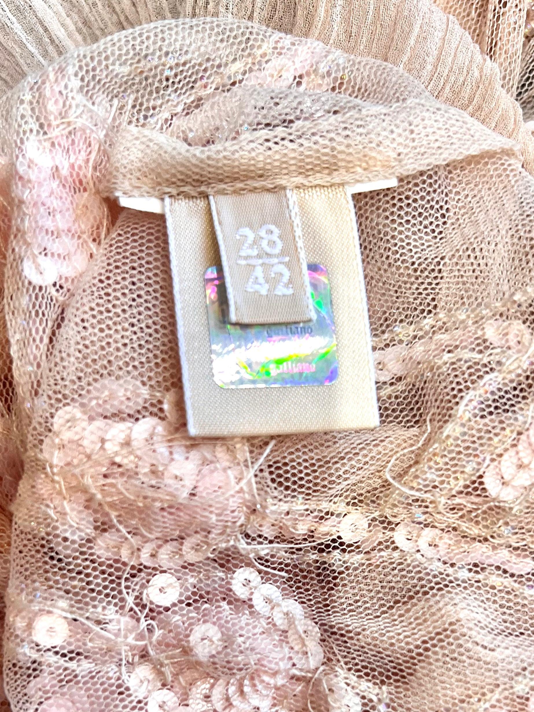 John Galliano S/S Vestido de Flapper de Encaje y Lentejuelas Rosa Rubor Estilo Decó, 2008 Beige en venta