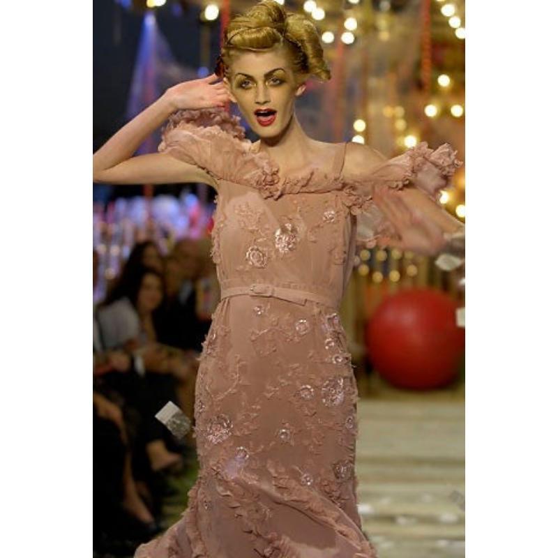 John Galliano S/S Vestido de Flapper de Encaje y Lentejuelas Rosa Rubor Estilo Decó, 2008 en Nuevo estado para la venta en Los Angeles, CA