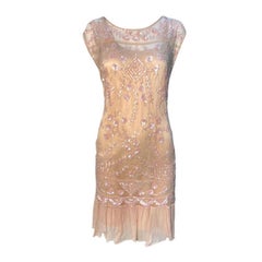 John Galliano S/S Vestido de Flapper de Encaje y Lentejuelas Rosa Rubor Estilo Decó, 2008