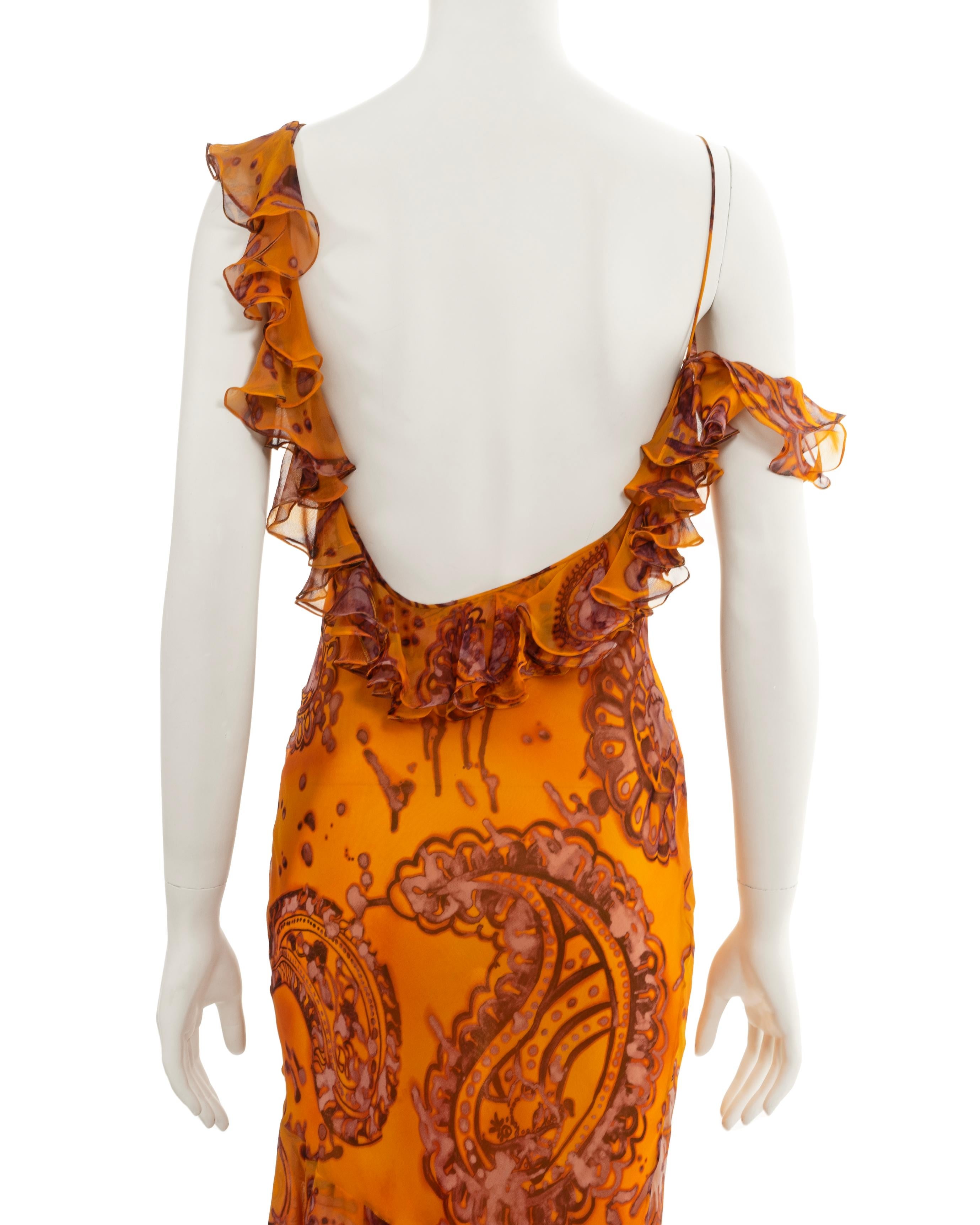 John Galliano saffron batik dyed paisley printed silk evening dress, ss 2003 For Sale 6