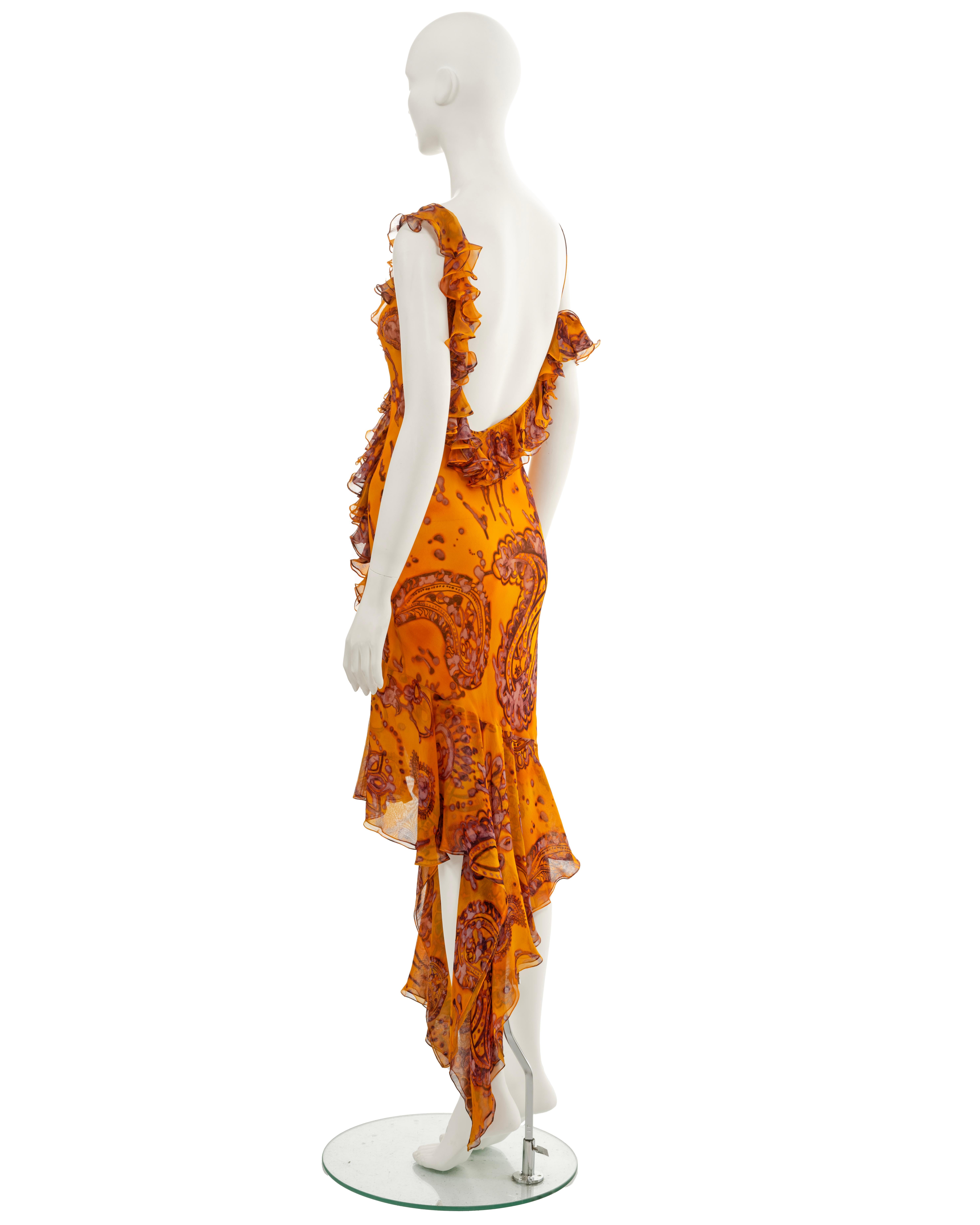 John Galliano saffron batik dyed paisley printed silk evening dress, ss 2003 For Sale 7