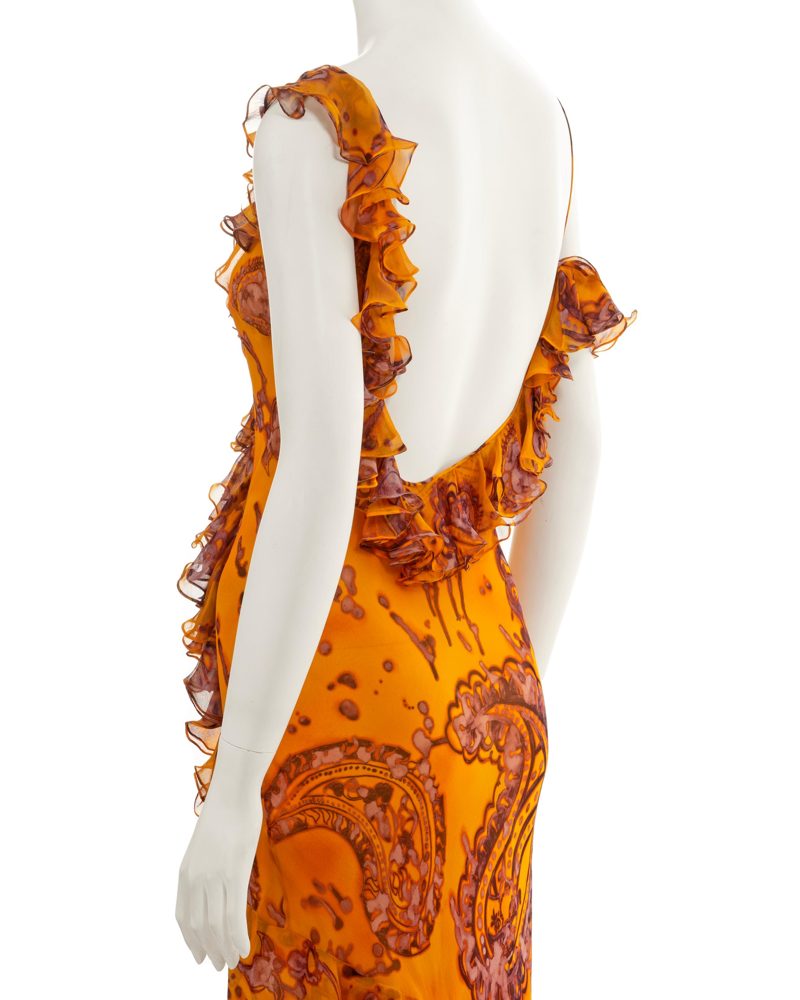 John Galliano saffron batik dyed paisley printed silk evening dress, ss 2003 For Sale 8