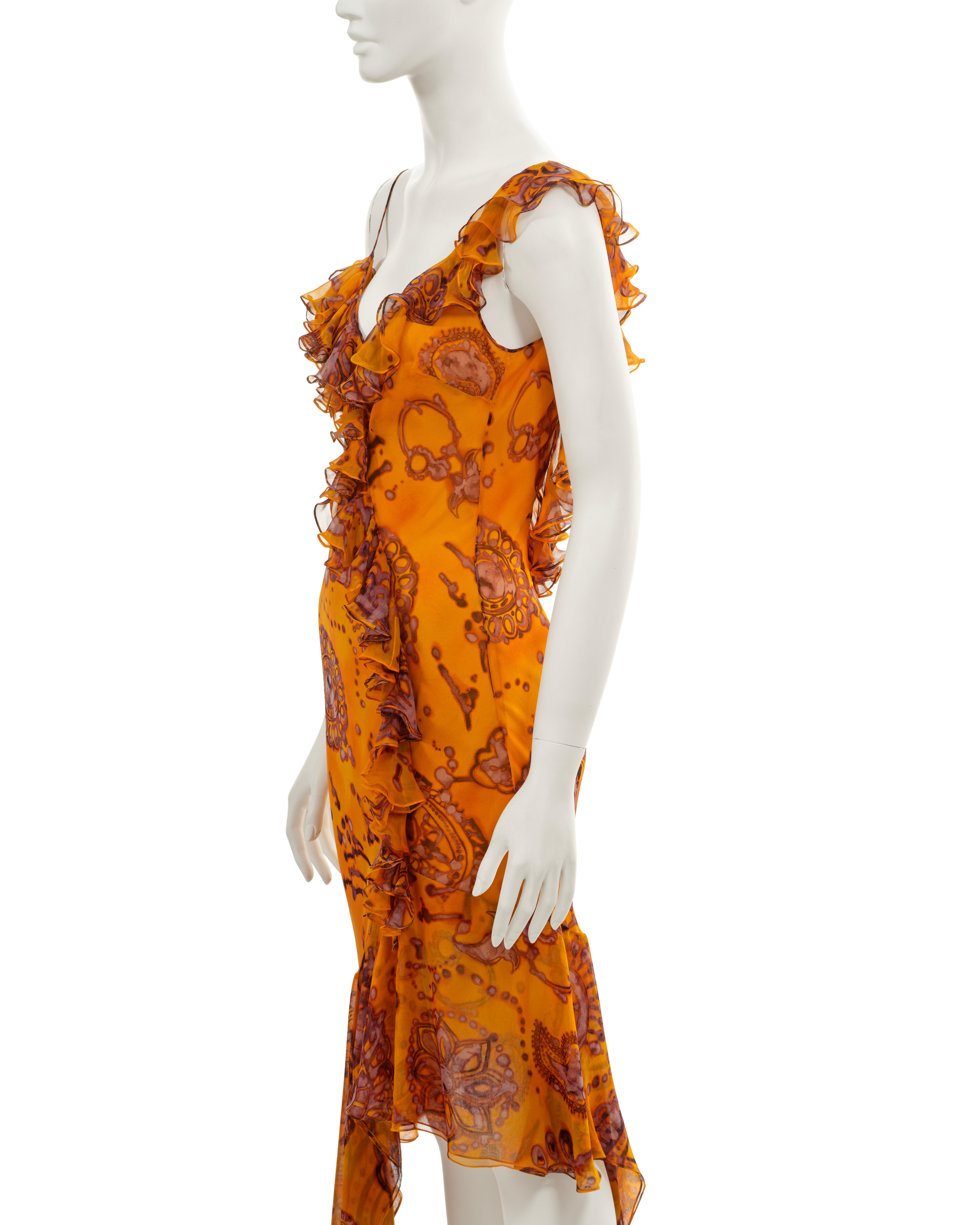 John Galliano saffron batik dyed paisley printed silk evening dress, ss 2003 For Sale 9