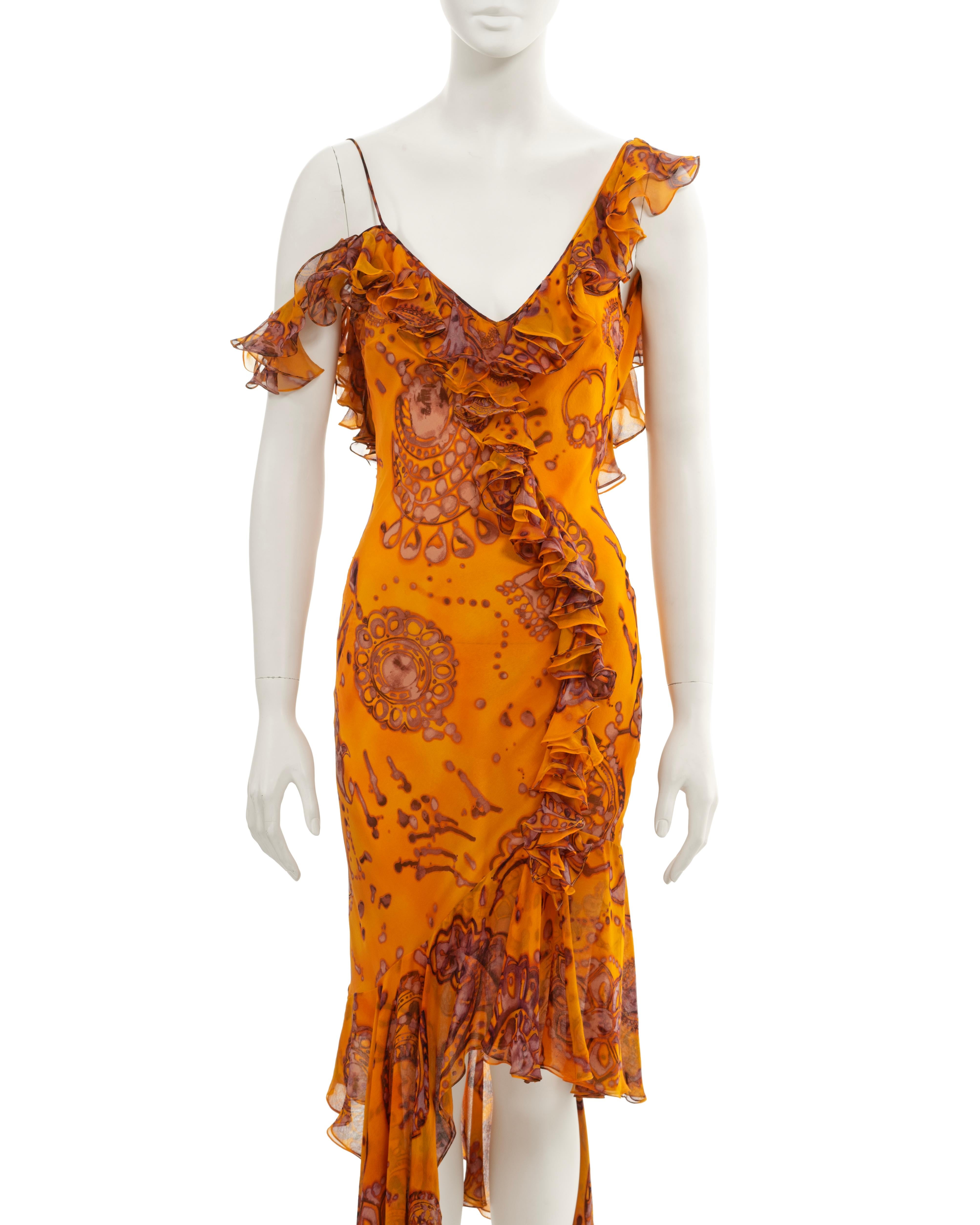 John Galliano saffron batik dyed paisley printed silk evening dress, ss 2003 In Excellent Condition For Sale In London, GB