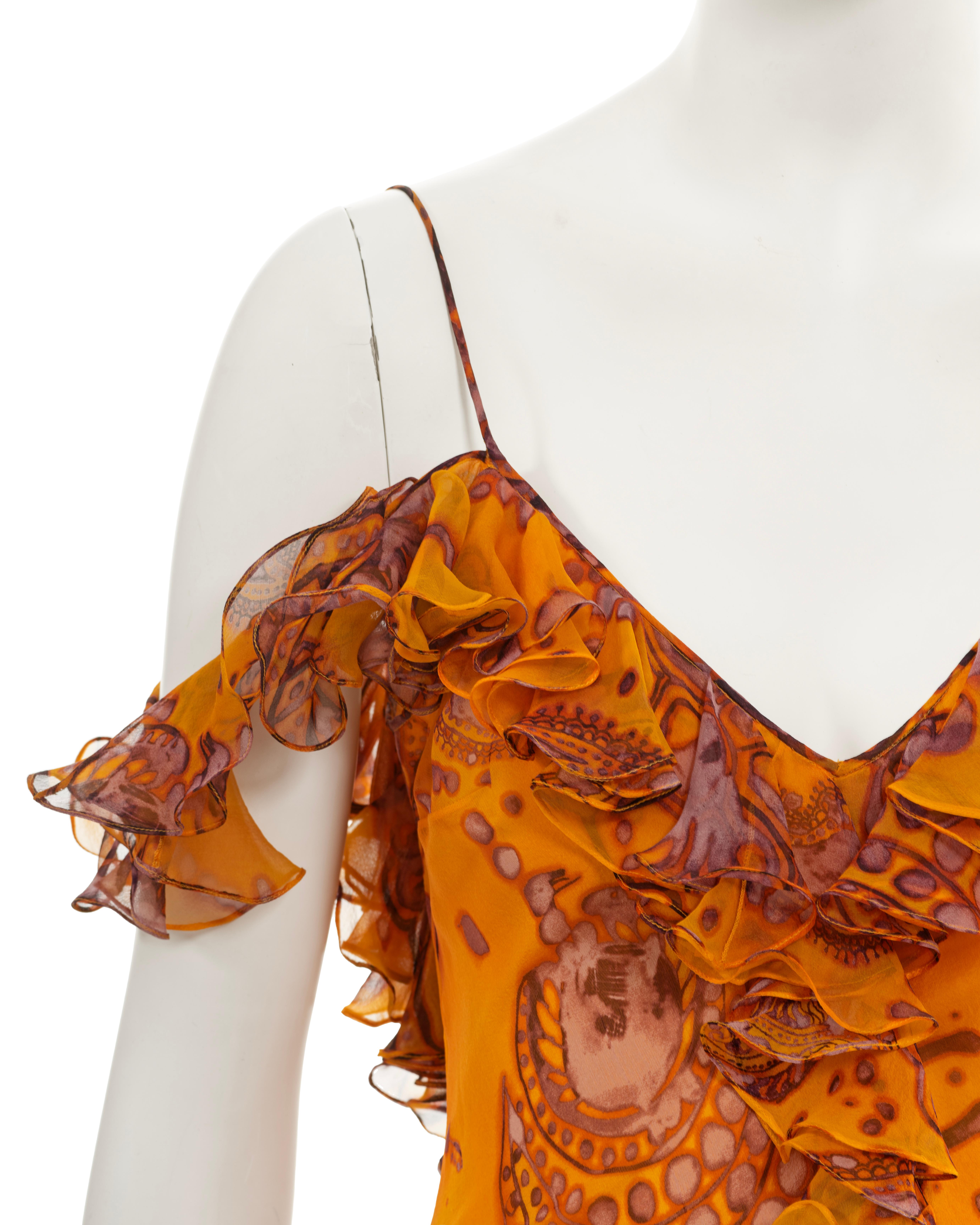 Women's John Galliano saffron batik dyed paisley printed silk evening dress, ss 2003 For Sale