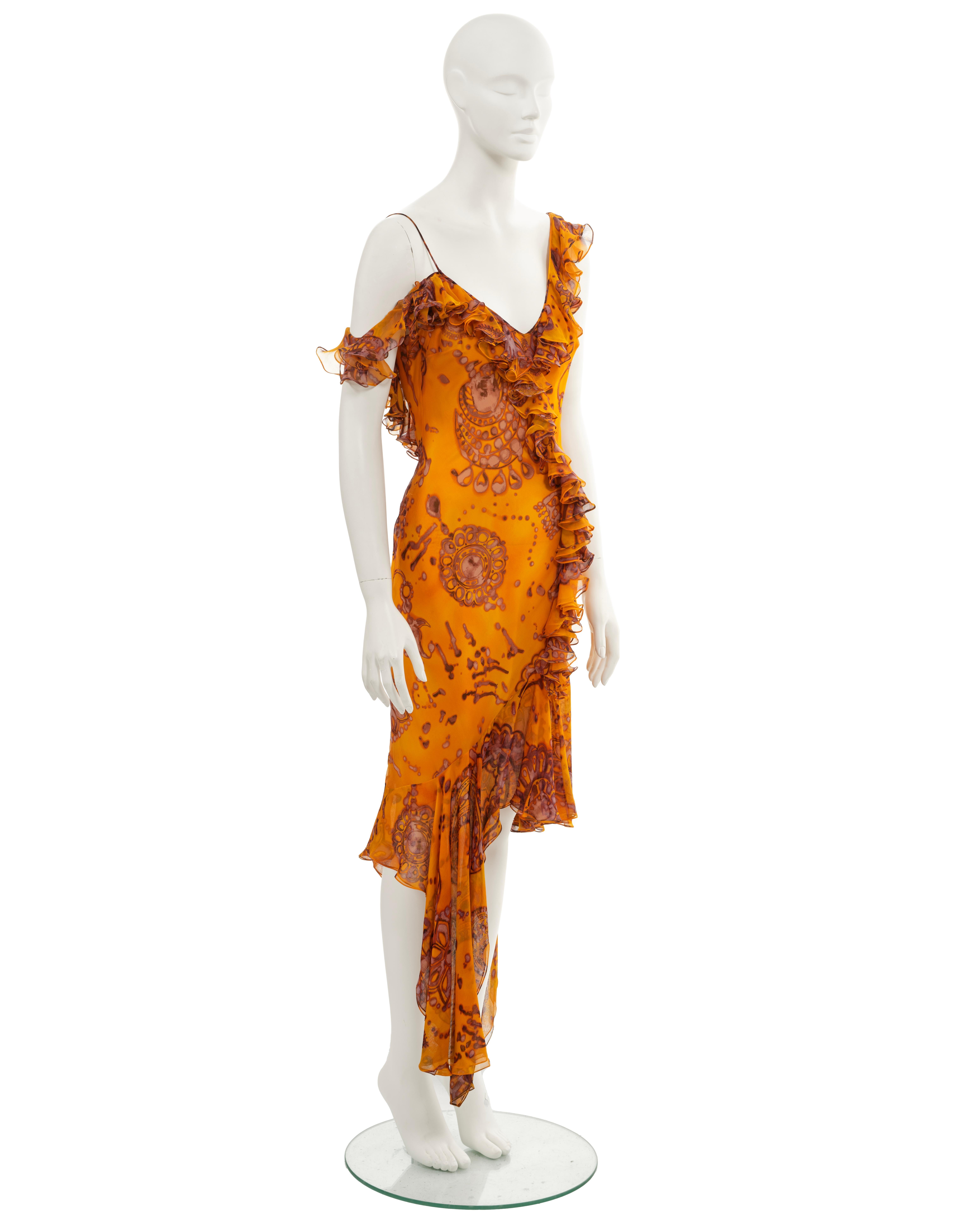 John Galliano saffron batik dyed paisley printed silk evening dress, ss 2003 For Sale 1