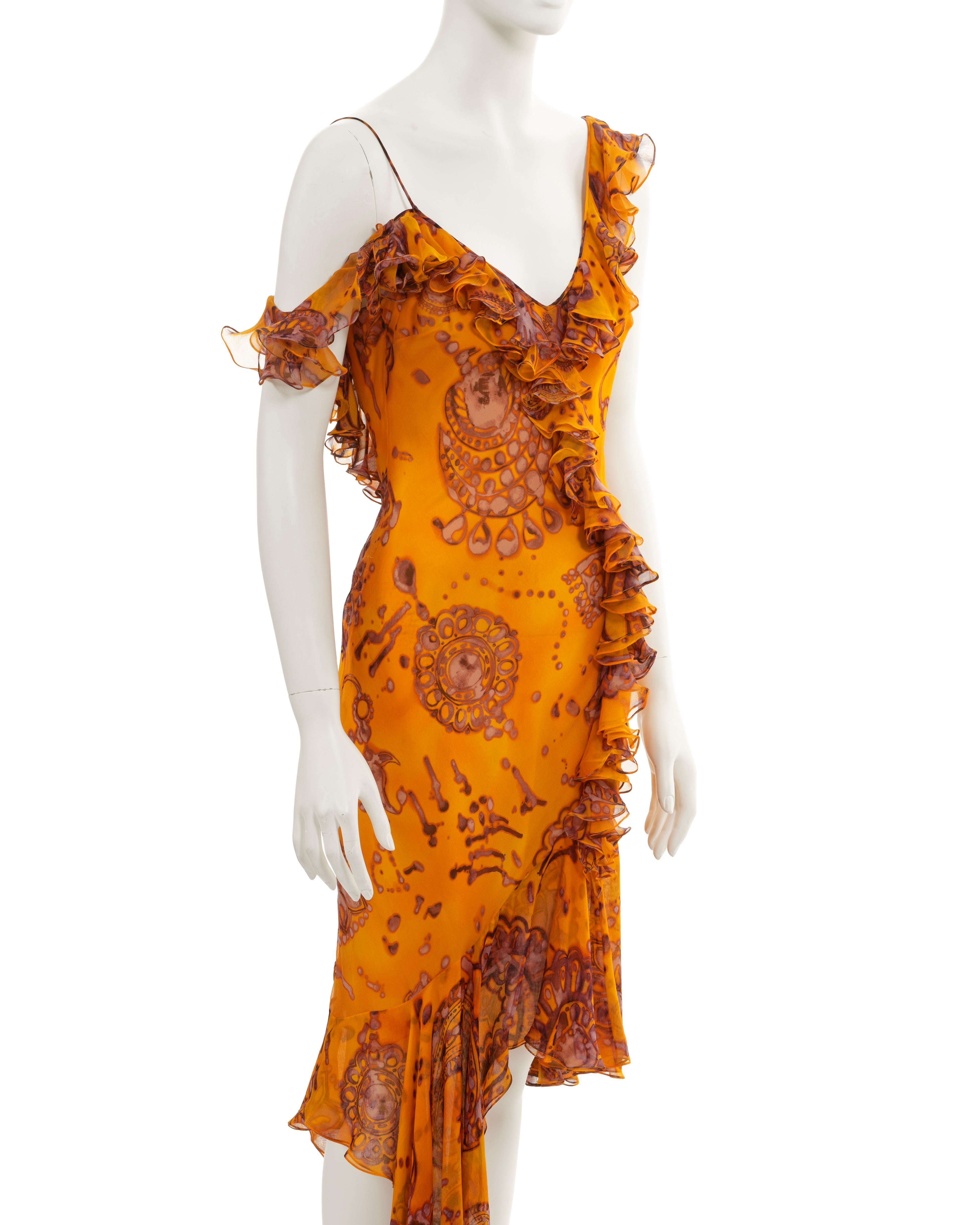 John Galliano saffron batik dyed paisley printed silk evening dress, ss 2003 For Sale 2