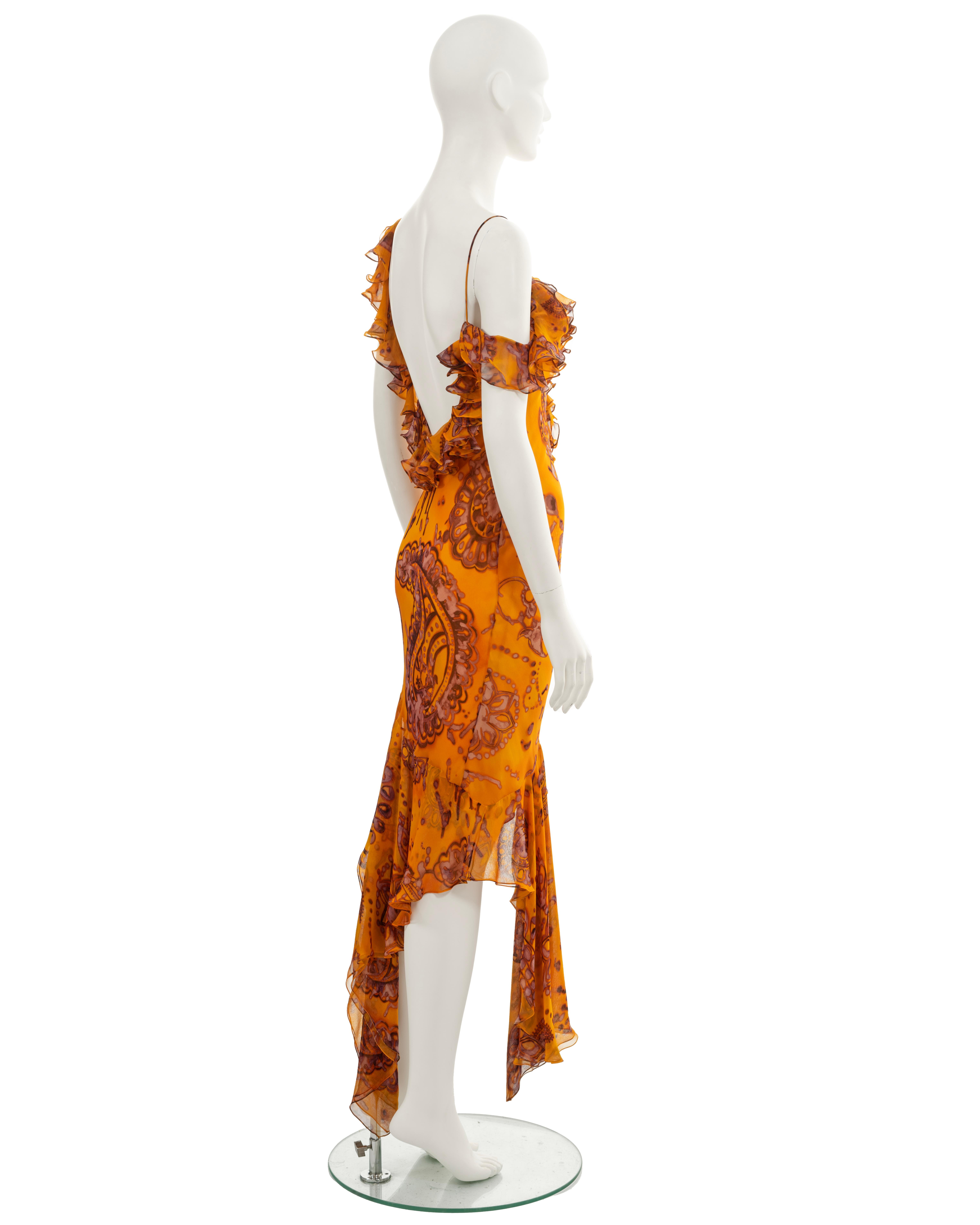 John Galliano saffron batik dyed paisley printed silk evening dress, ss 2003 For Sale 3