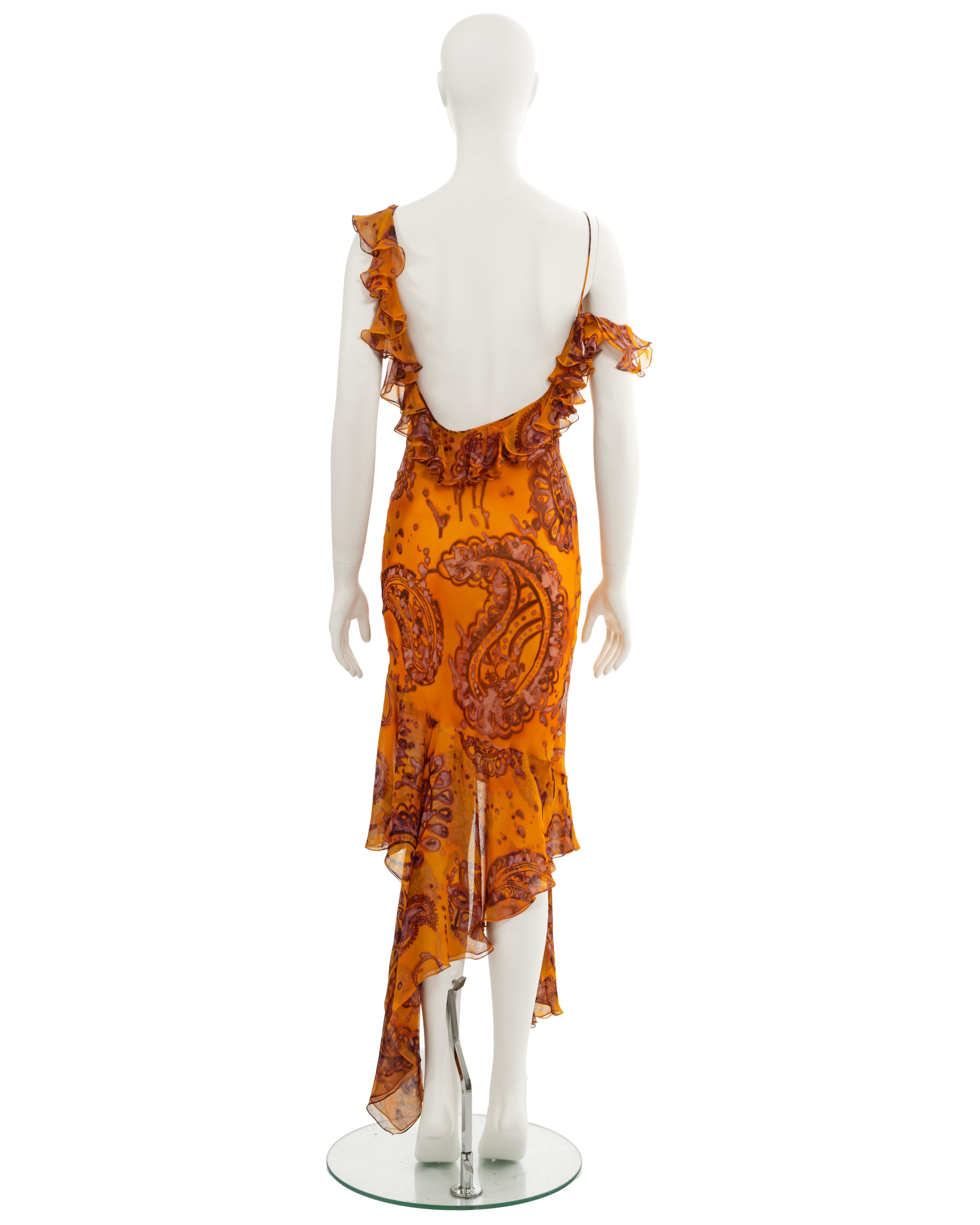 John Galliano saffron batik dyed paisley printed silk evening dress, ss 2003 For Sale 5