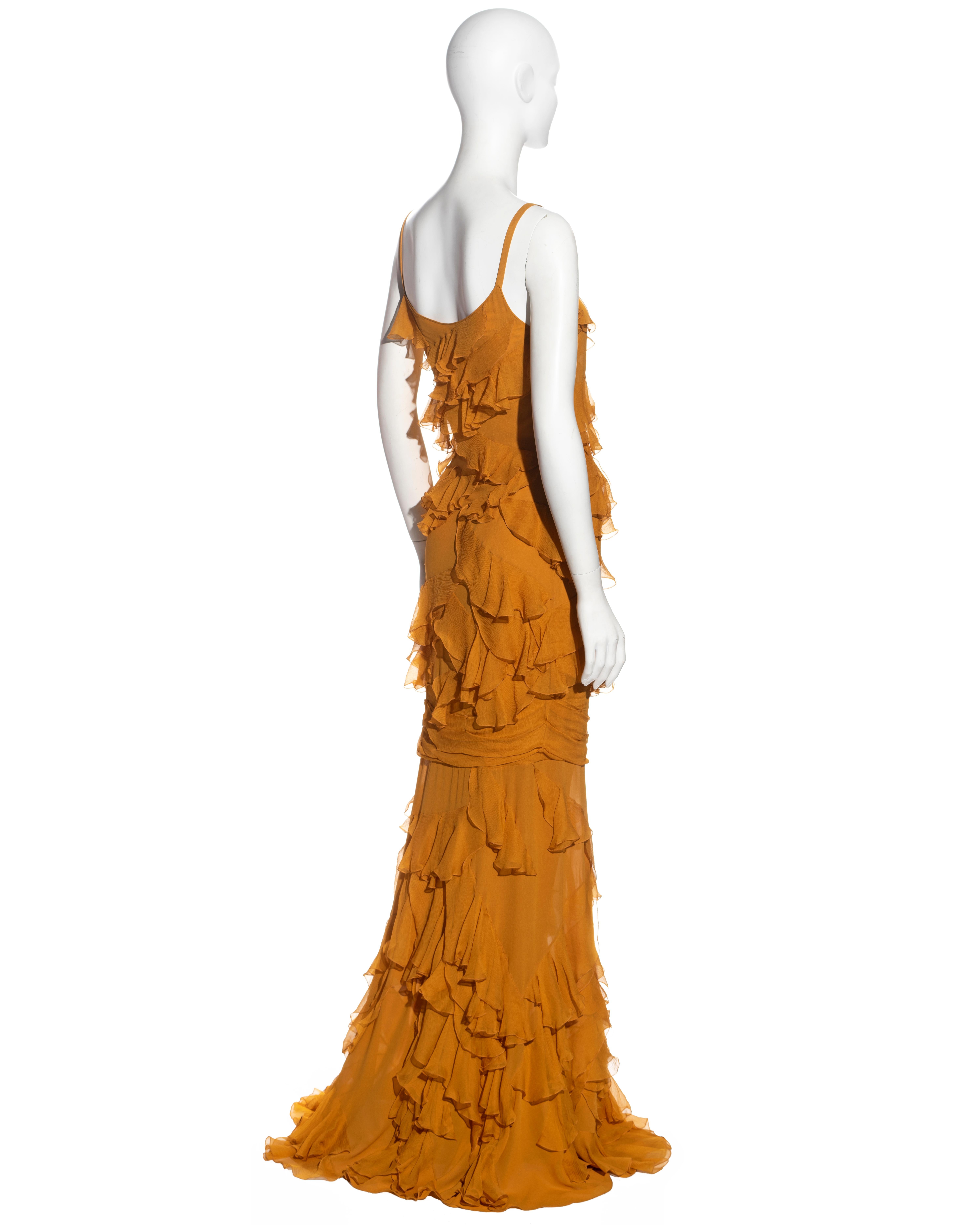 John Galliano saffron silk chiffon ruffled evening dress, ss 2005 For Sale  at 1stDibs