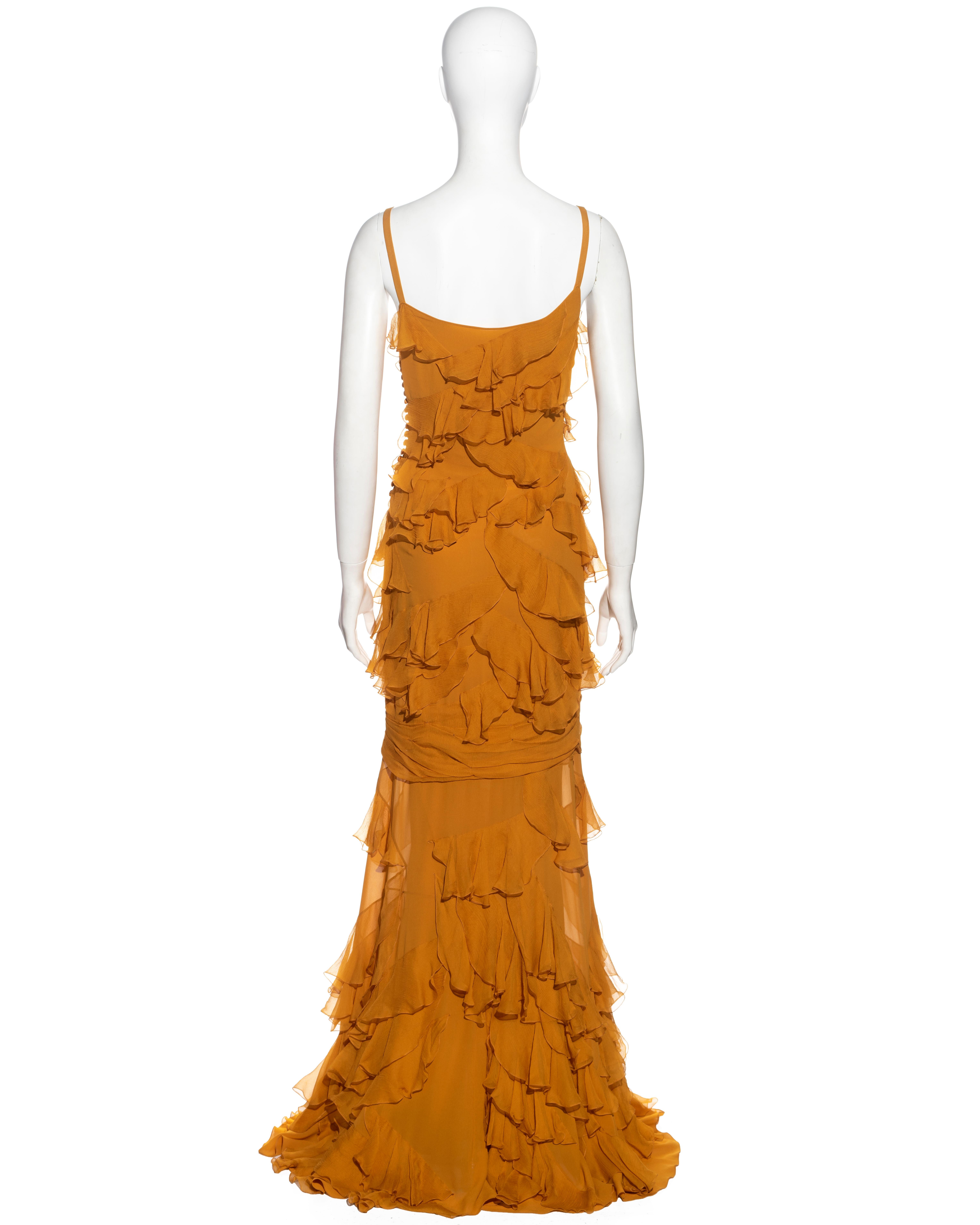 John Galliano saffron silk chiffon ruffled evening dress, ss 2005 3