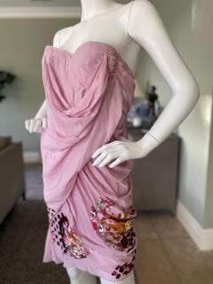 John Galliano Sequin Spring 2007 Draped Pink Silk Cocktail Dress w Inner Corset
