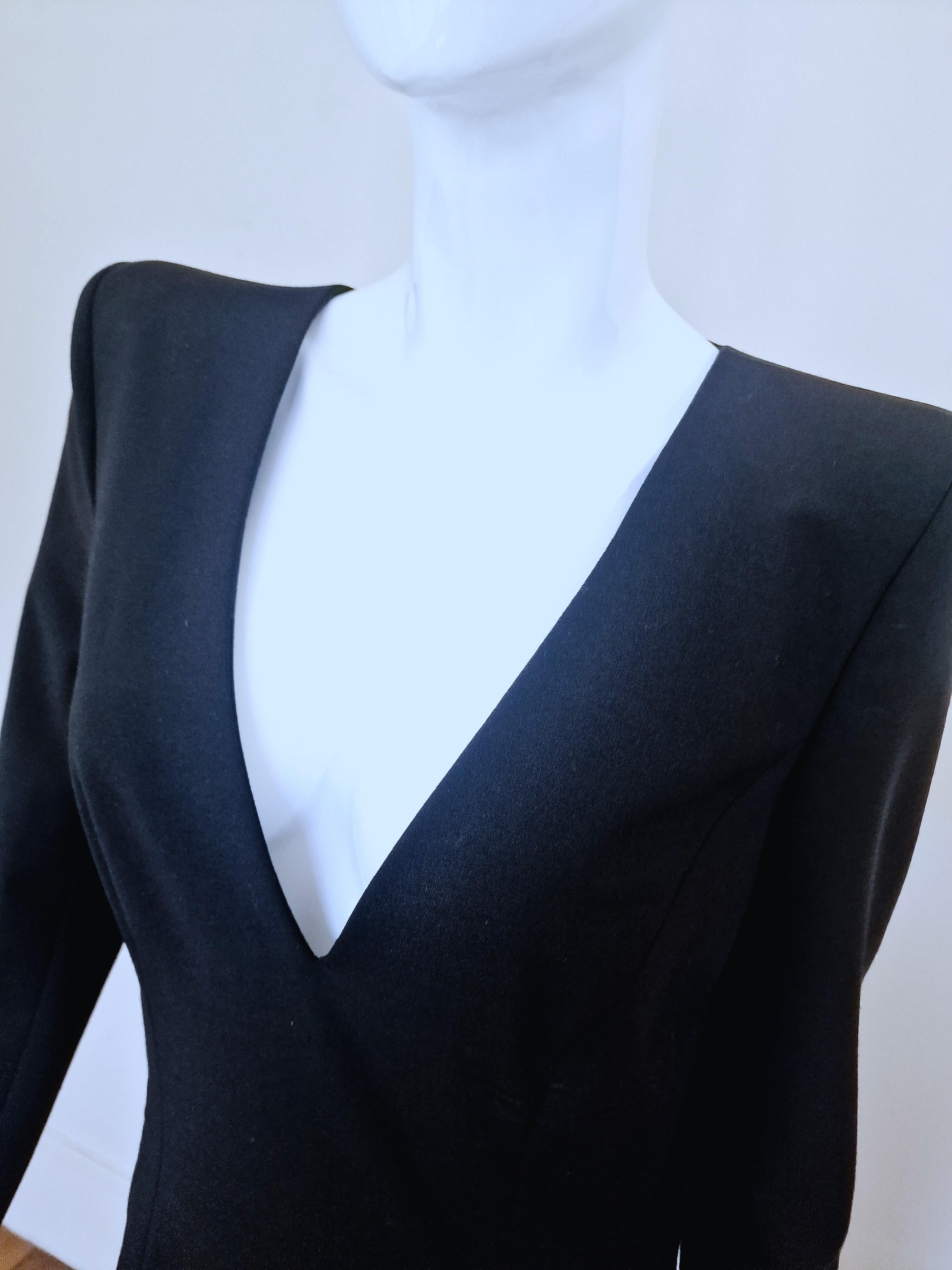 Black John Galliano Sharp Wide Shoulder Pads Vintage 90s Large Work Working Dress For Sale