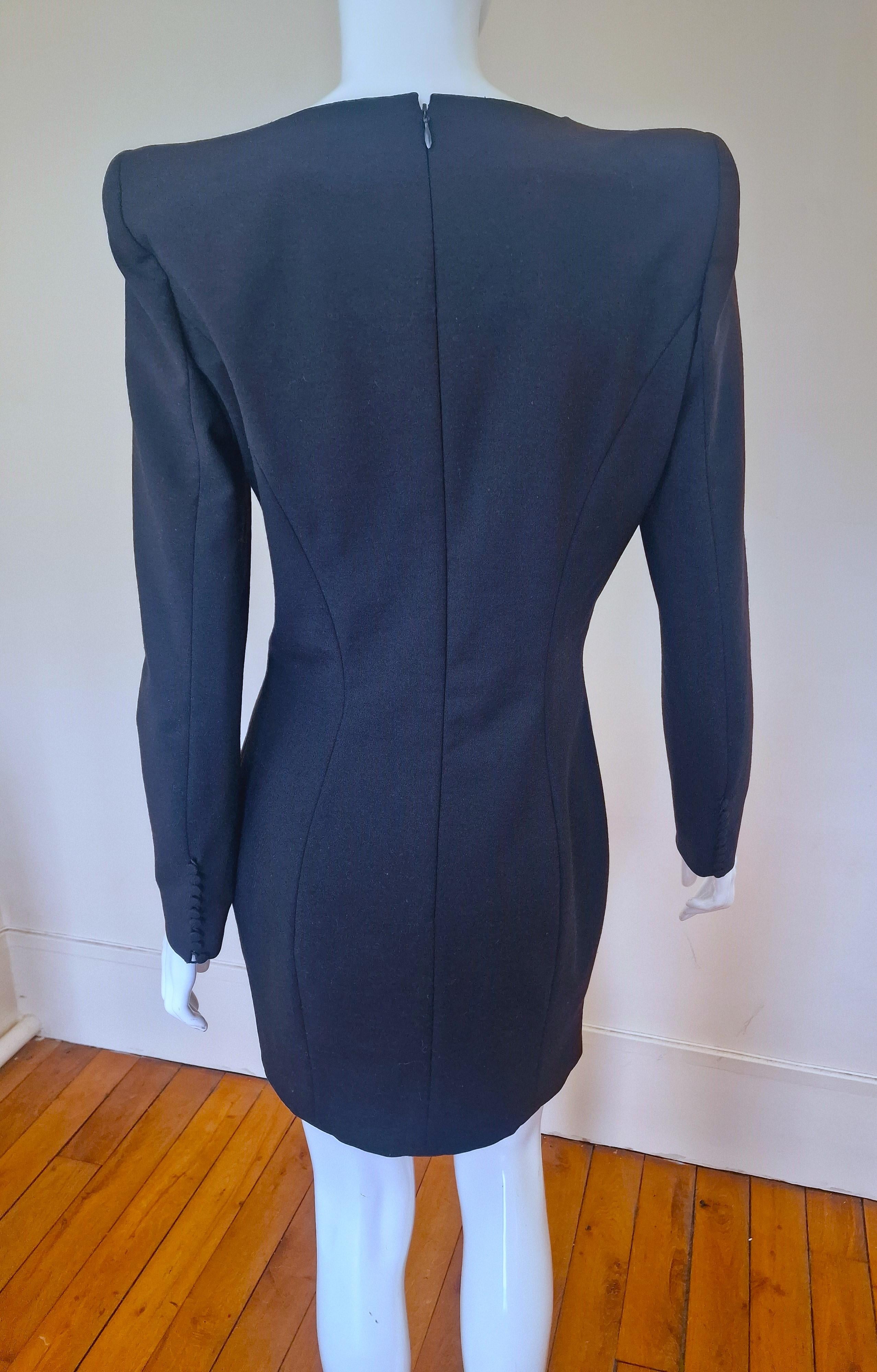 John Galliano Sharp Wide Shoulder Pads Vintage 90s Large Work Working Dress For Sale 2