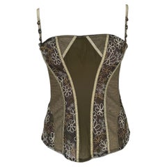 John Galliano Sheer Laced Boned Bustier Lace-Up Embroidered Corset
