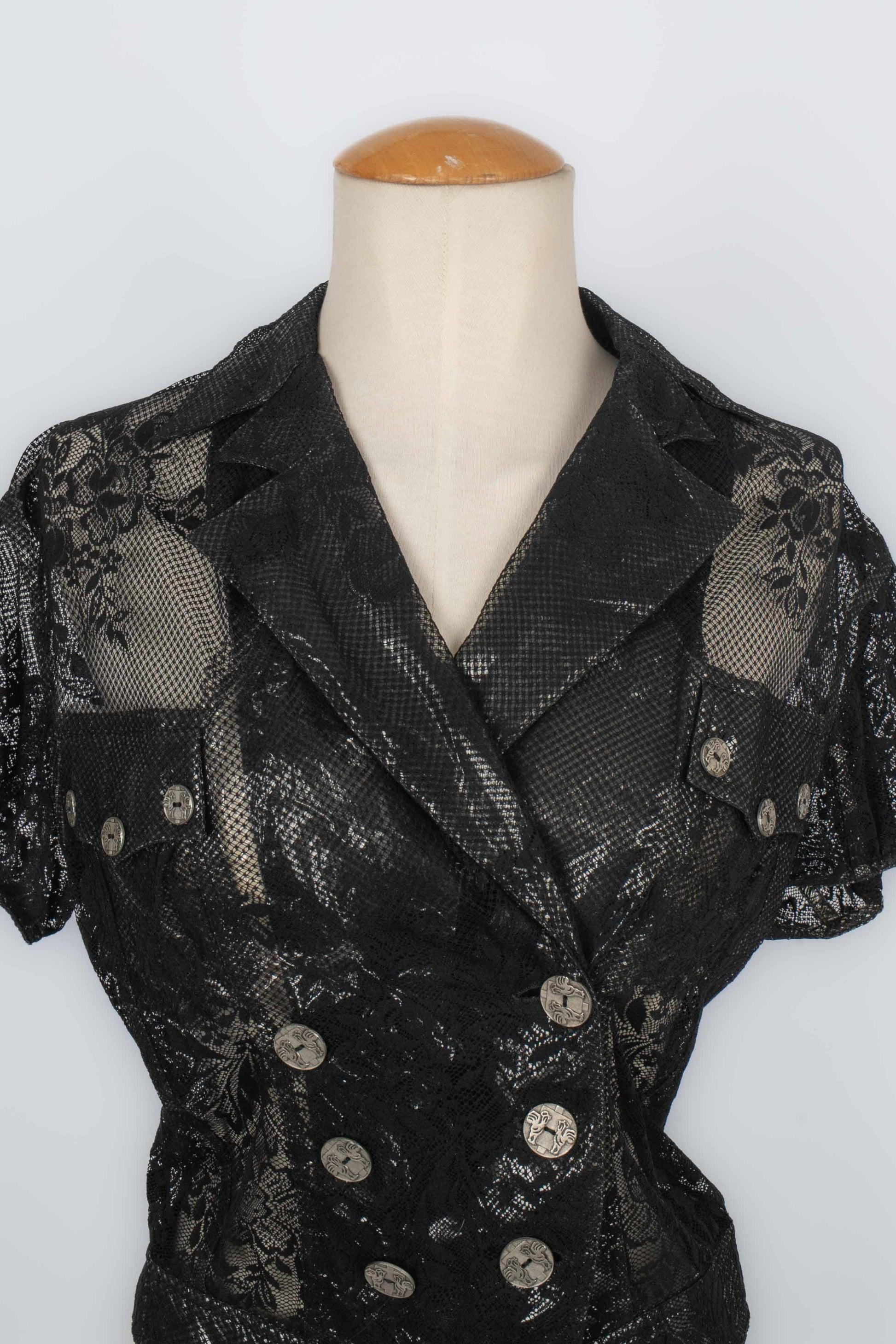 John Galliano Schwarzes kurzärmeliges Top aus Spitze im Angebot 5