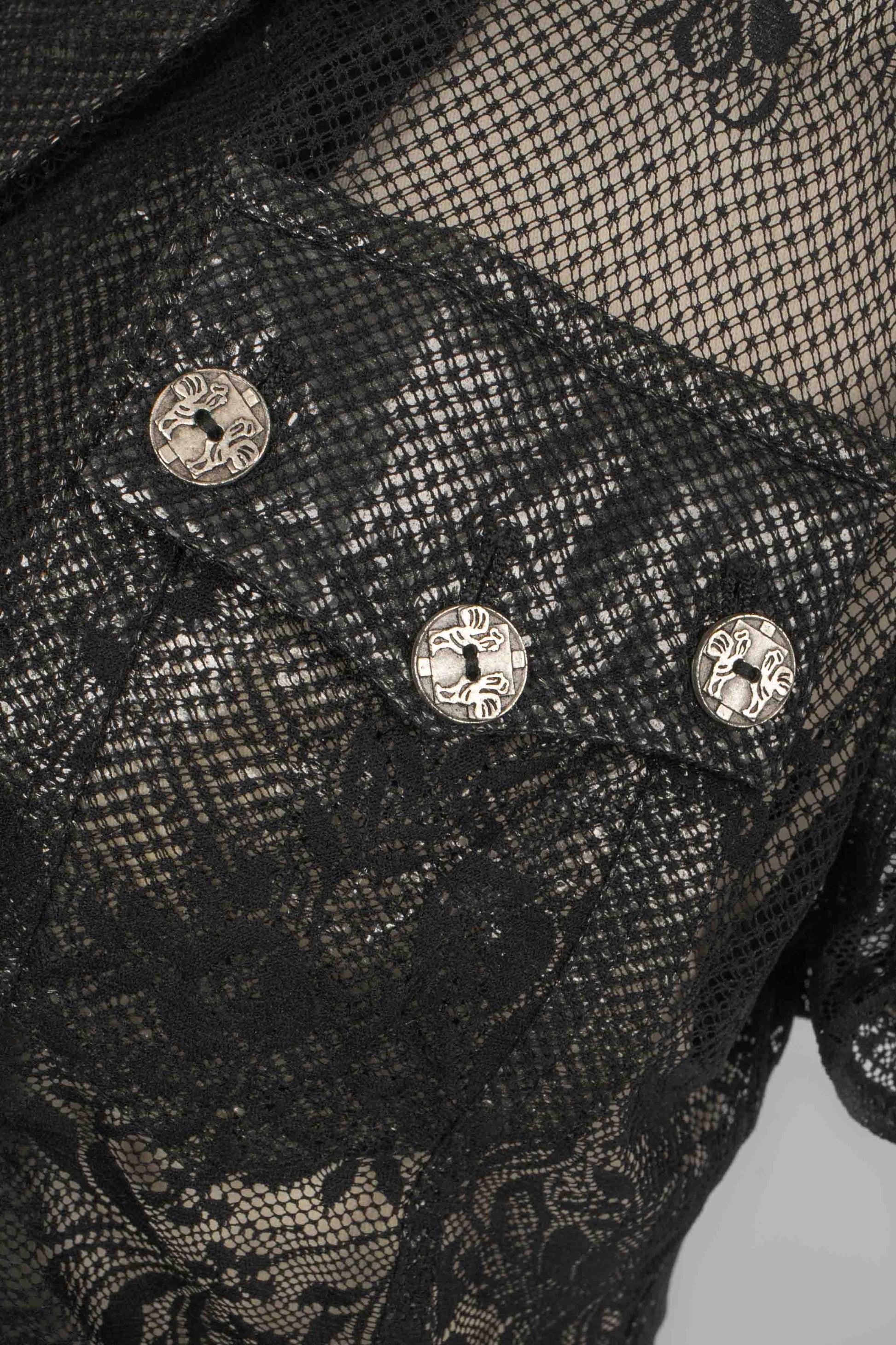 John Galliano Schwarzes kurzärmeliges Top aus Spitze im Angebot 6