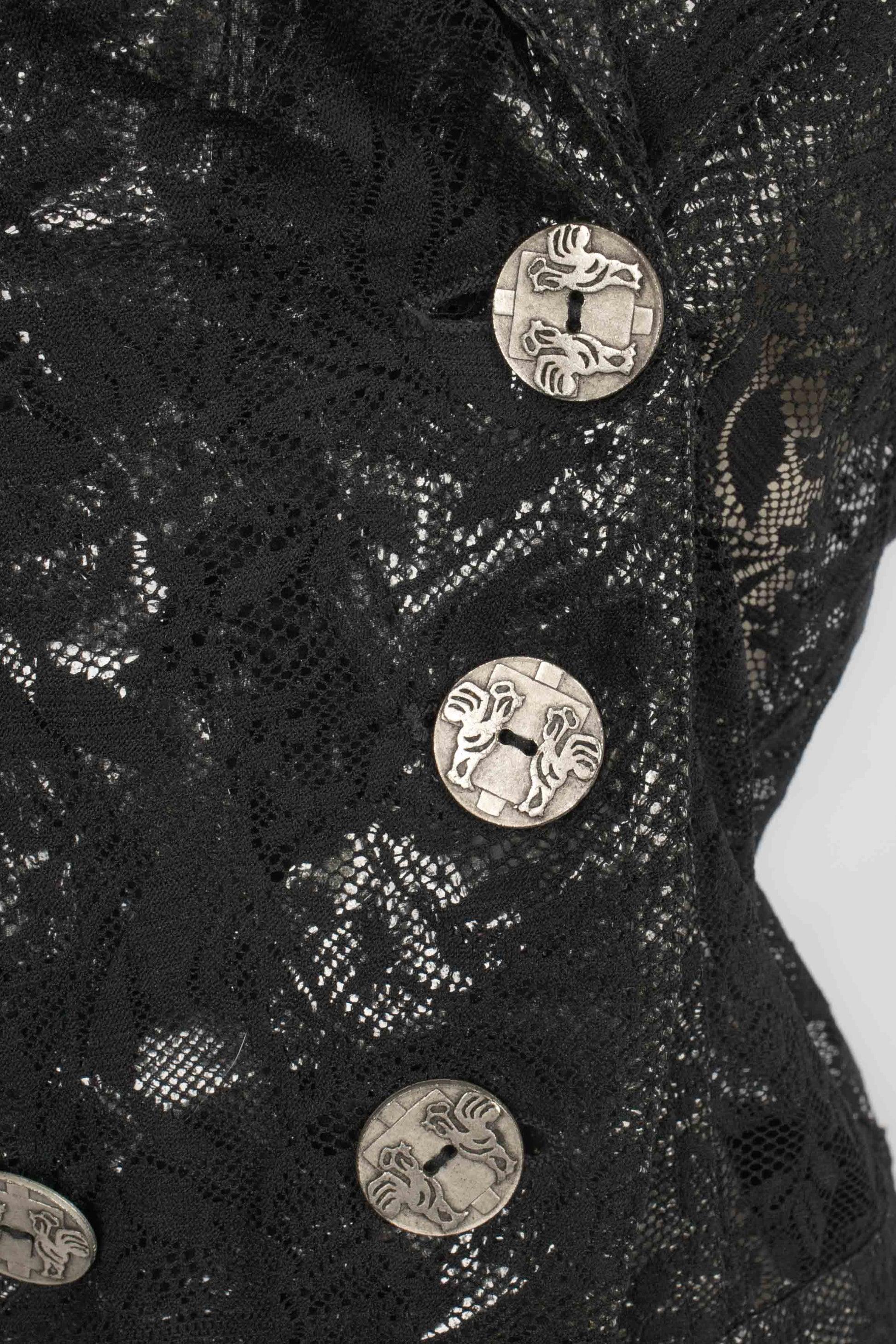 John Galliano Schwarzes kurzärmeliges Top aus Spitze im Angebot 7