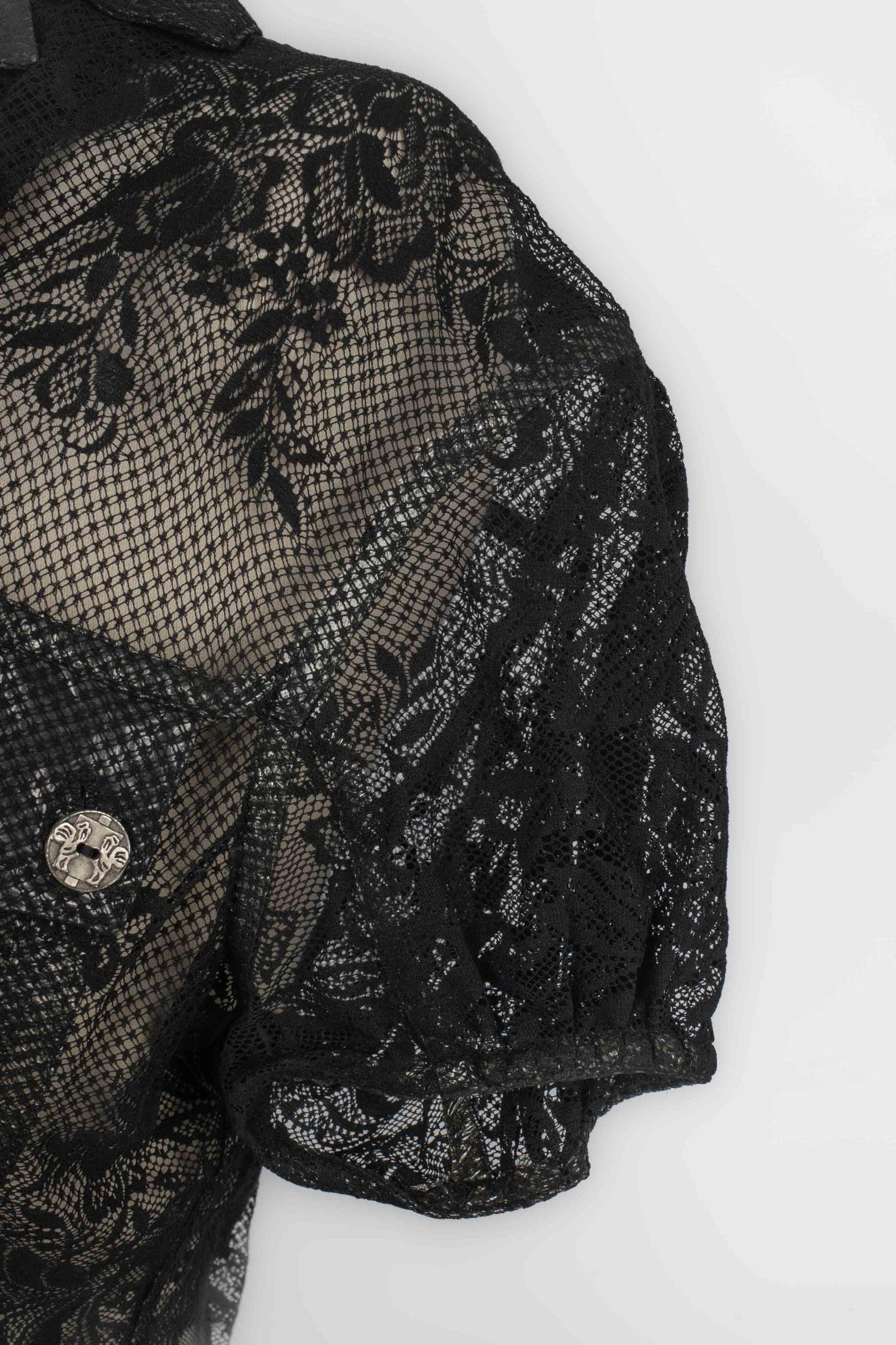 John Galliano Schwarzes kurzärmeliges Top aus Spitze im Angebot 8