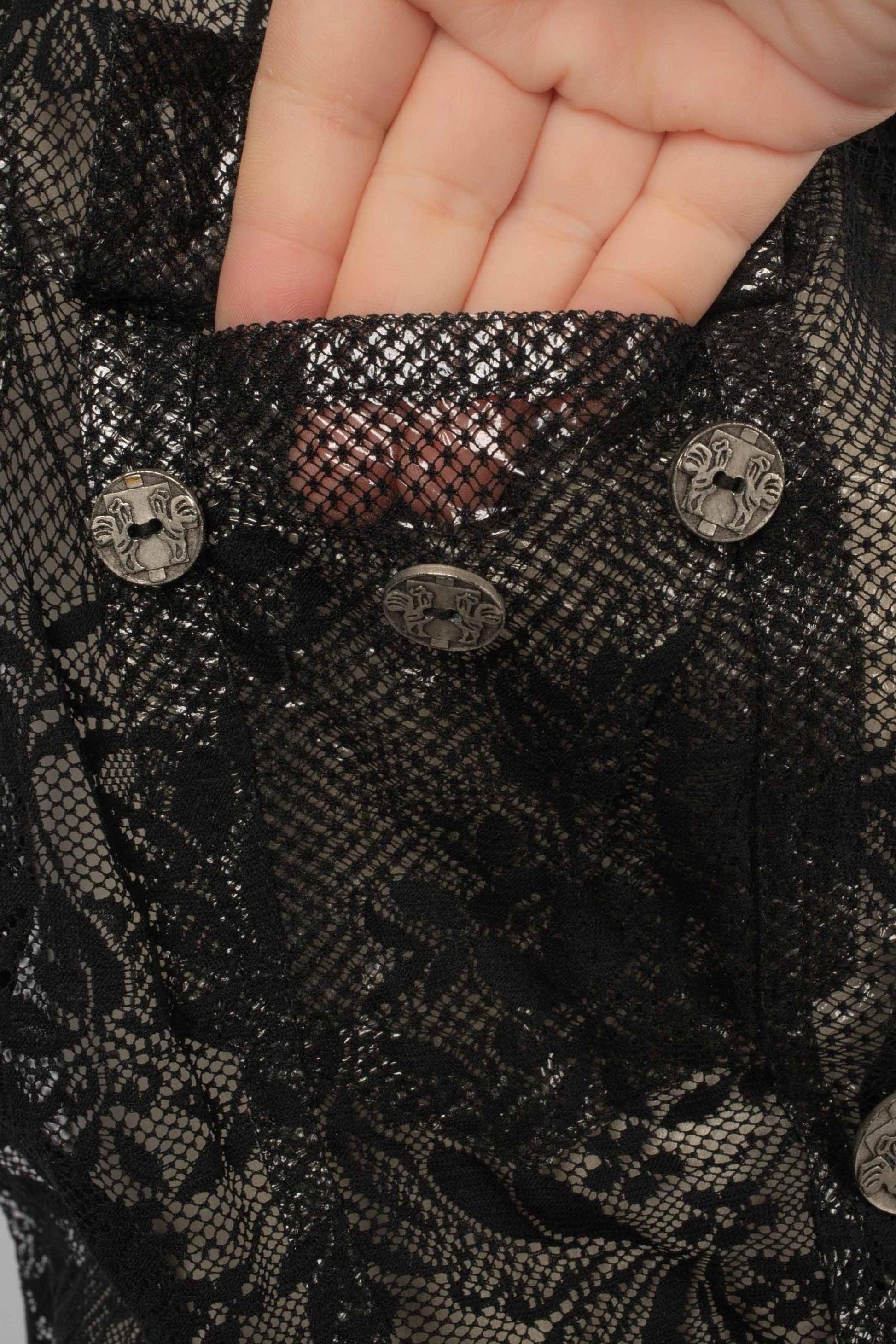John Galliano Schwarzes kurzärmeliges Top aus Spitze im Angebot 9