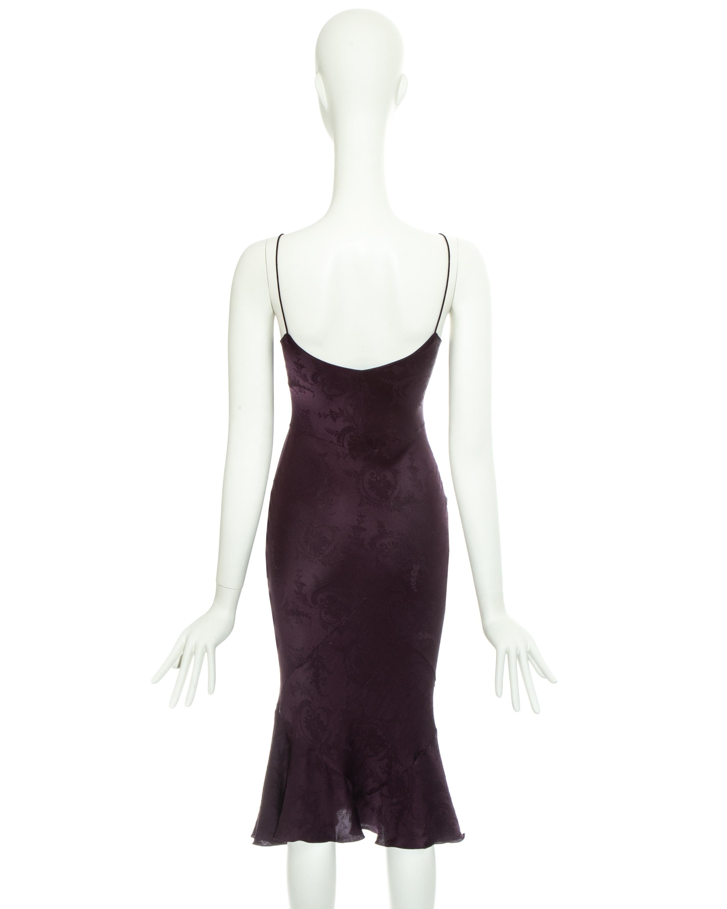 Black John Galliano silk brocade plum bias cut slip dress, ss 1998