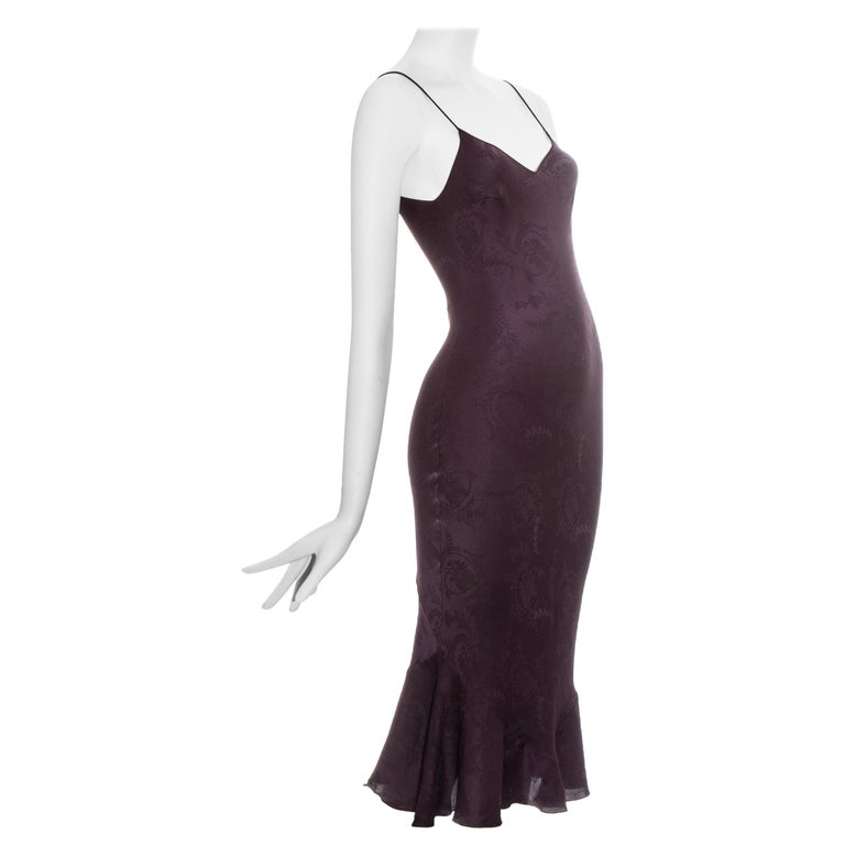 John Galliano silk brocade plum bias cut slip dress, ss 1998 at 1stDibs