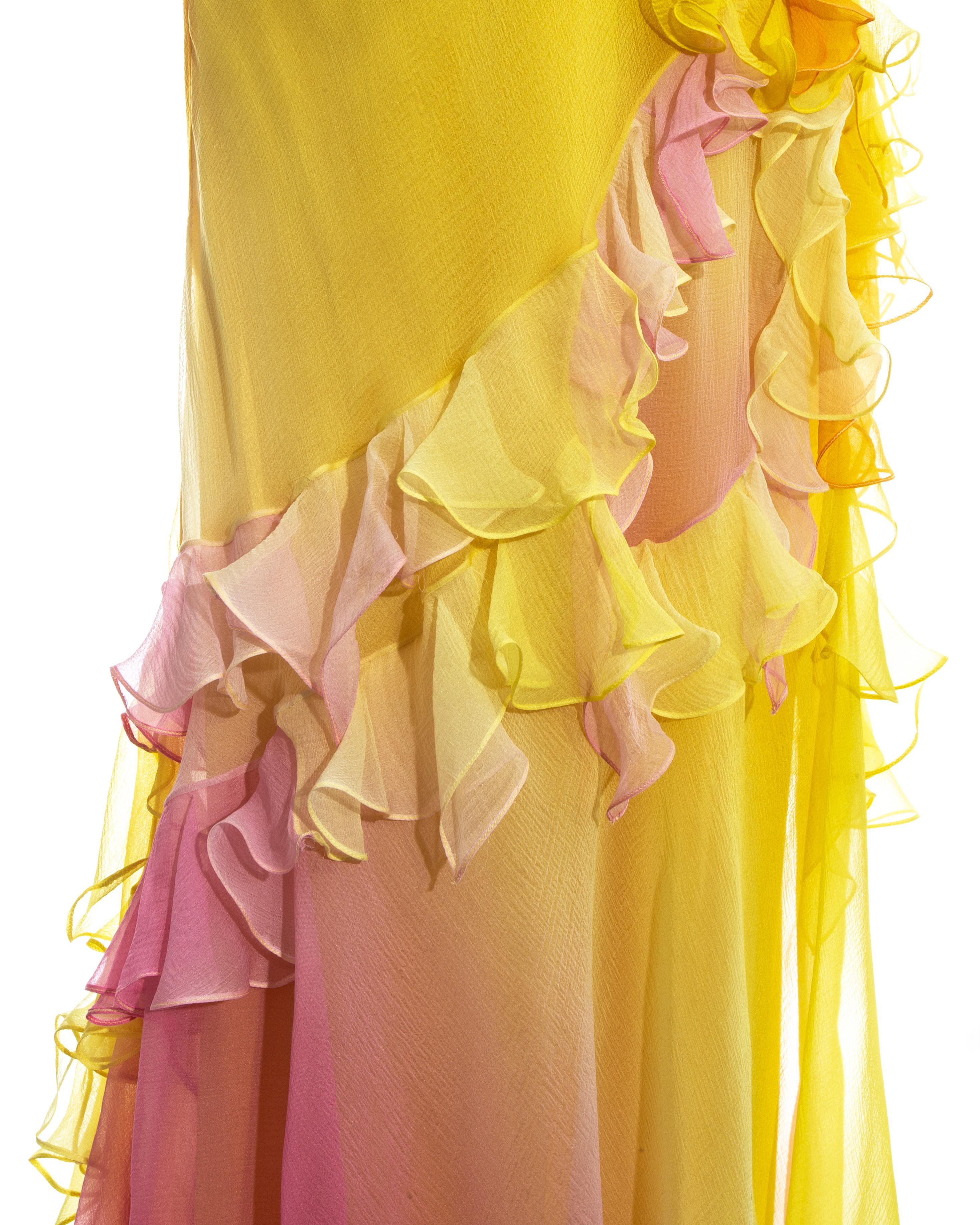 Orange John Galliano silk chiffon ruffled evening dress, ss 2005